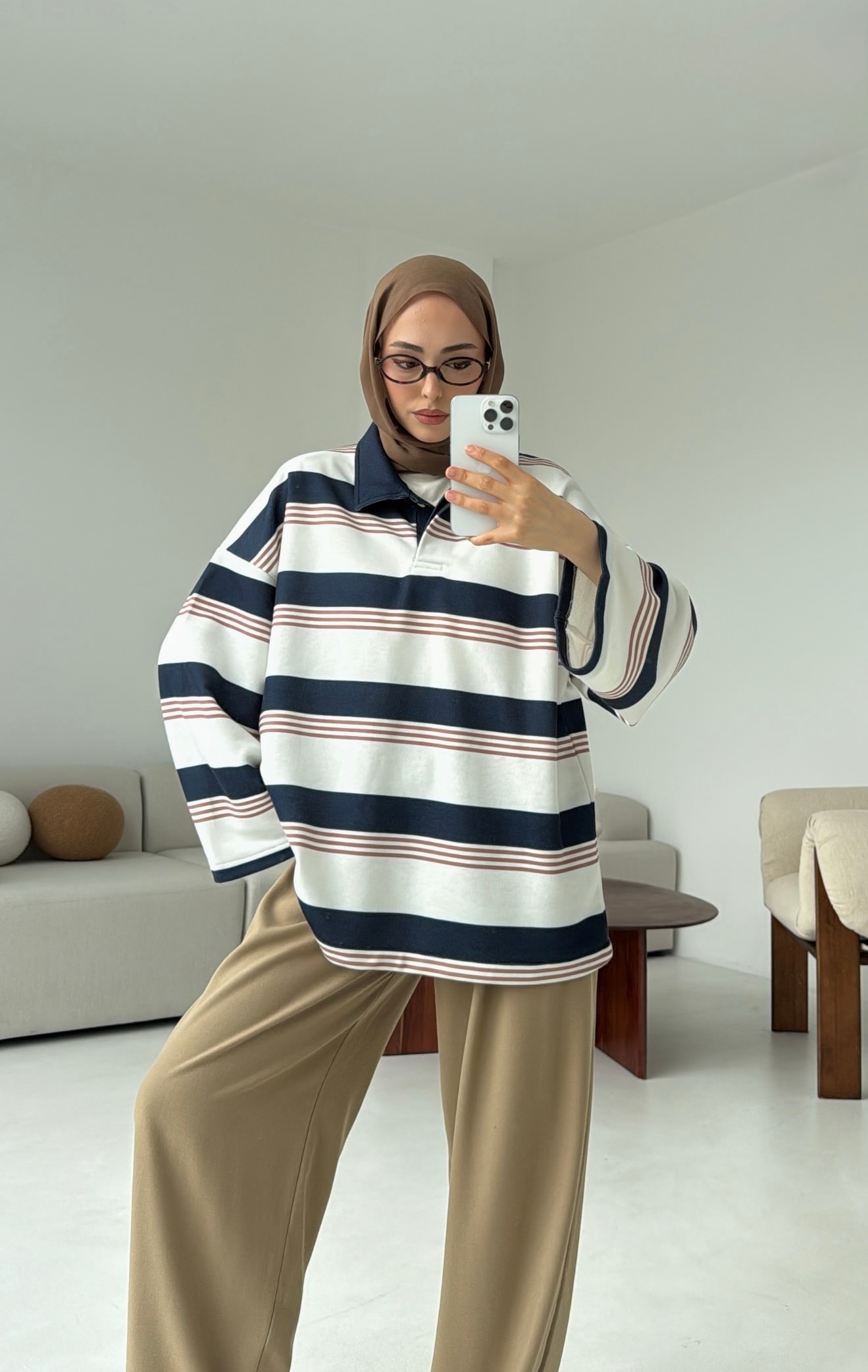 Fleece Polo Yaka Sweatshirt Lacivert