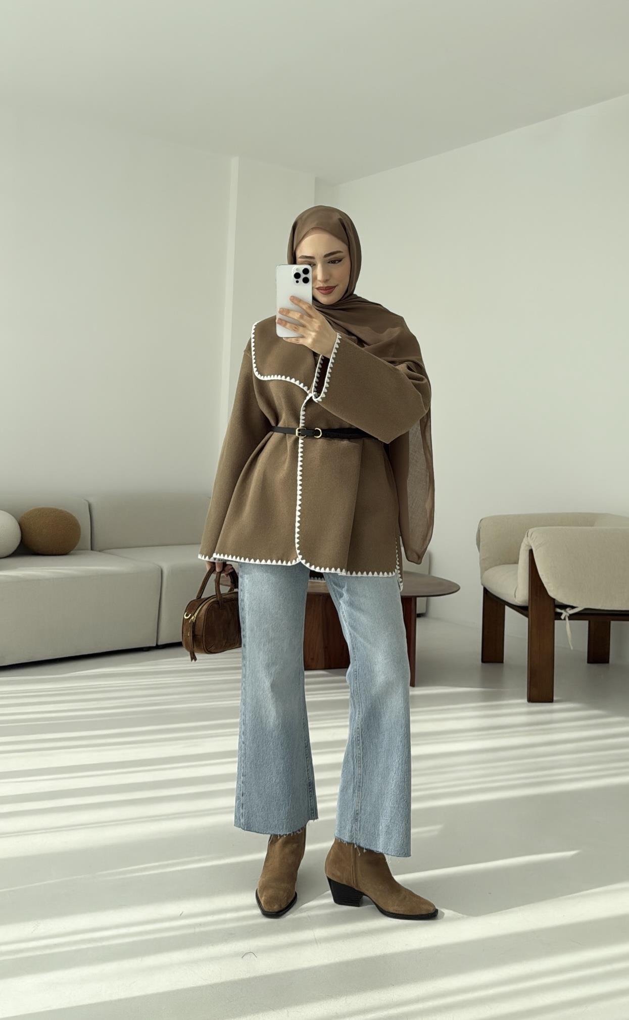 Dikişli Kaşe Ceket Camel