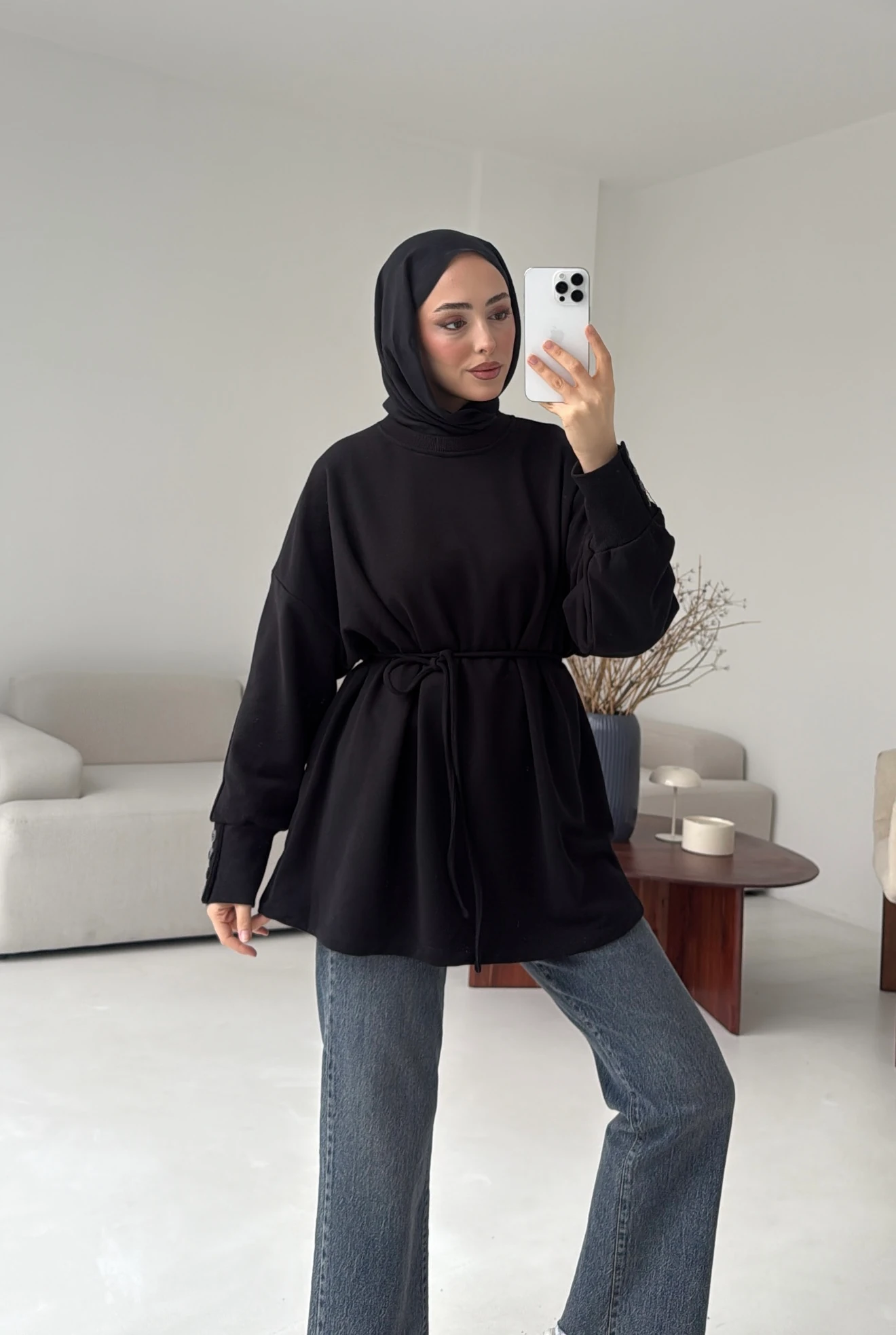 Manşeti Düğme Detay Swearshirt Siyah