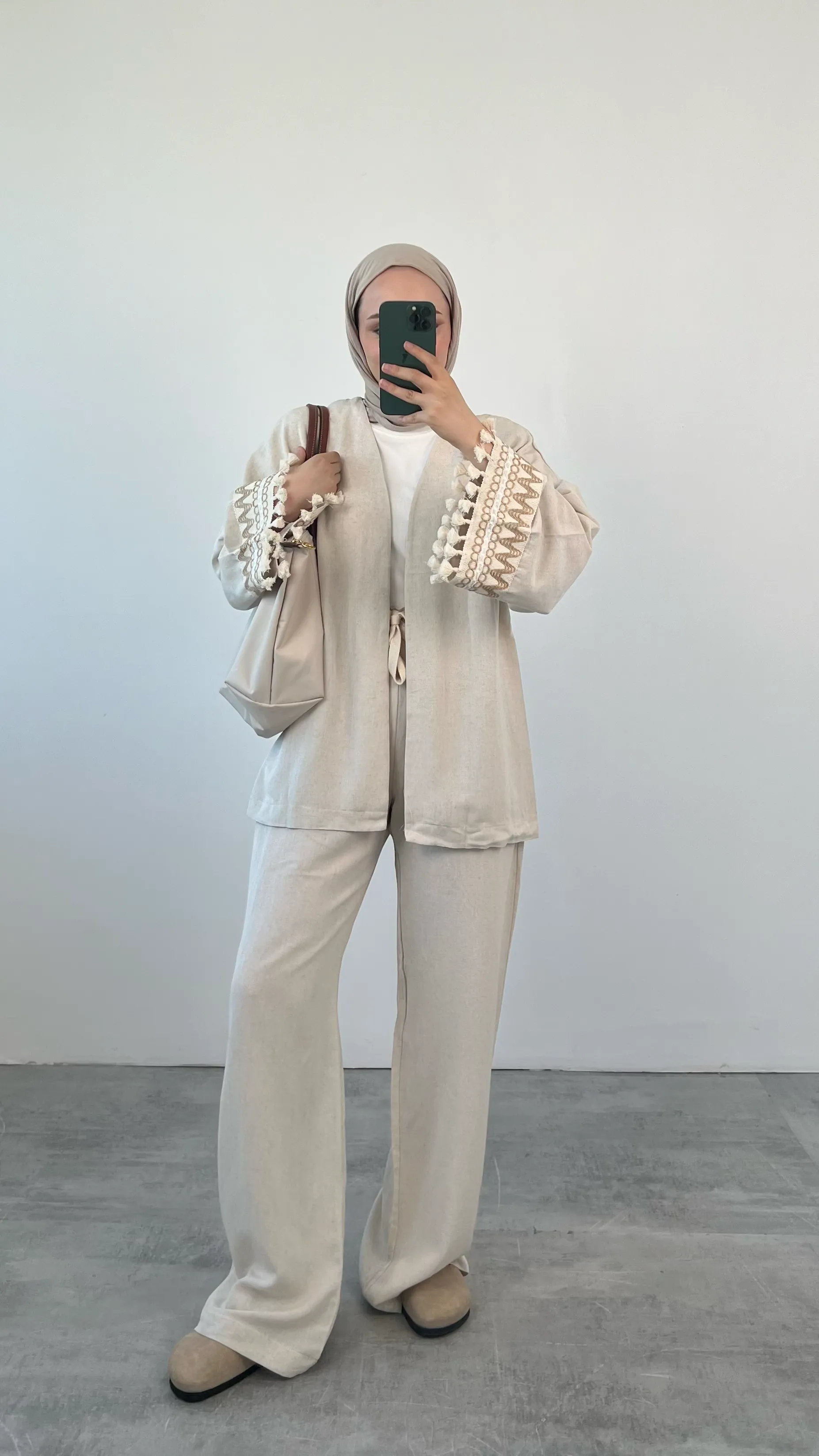 Kol Detay Kimonolu Keten Takım Taş