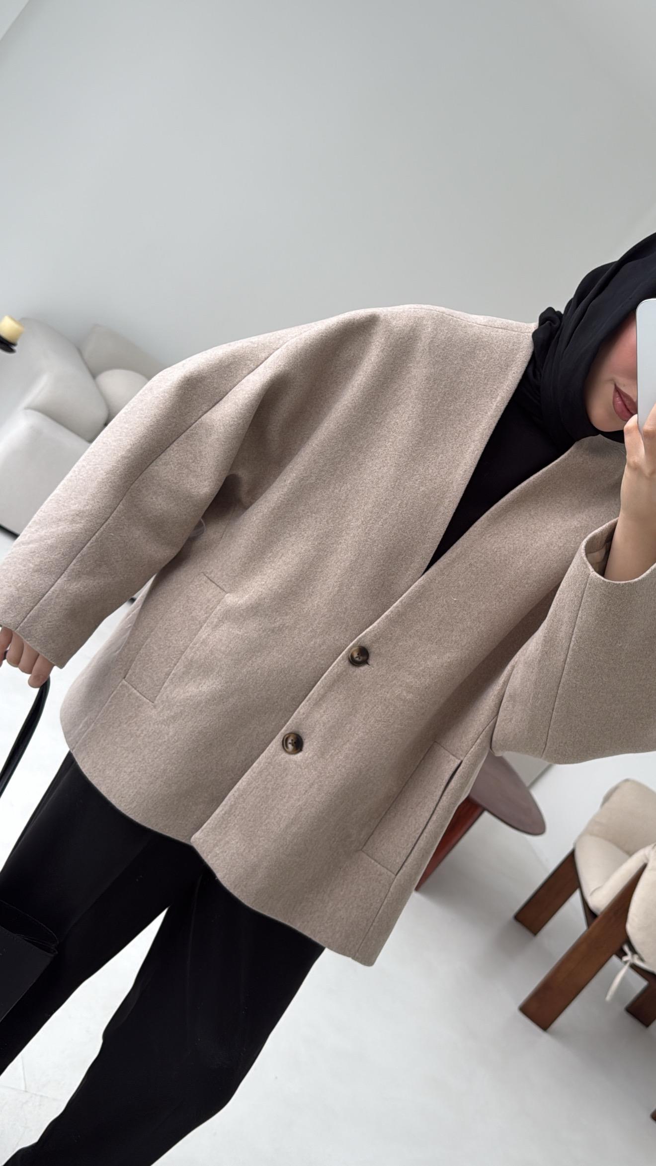 Soft Oversize Kaşe Kaban Bej