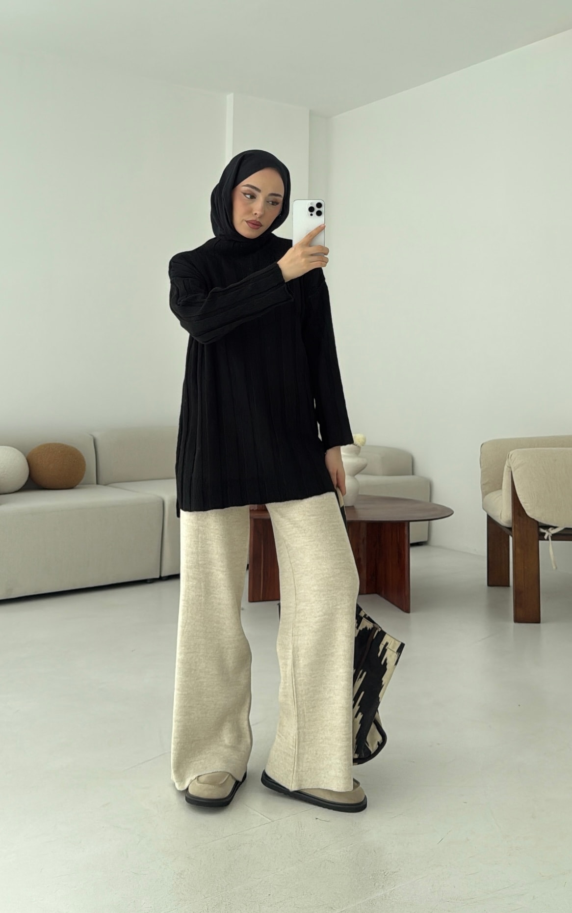 Fitilli Triko Kazak Siyah