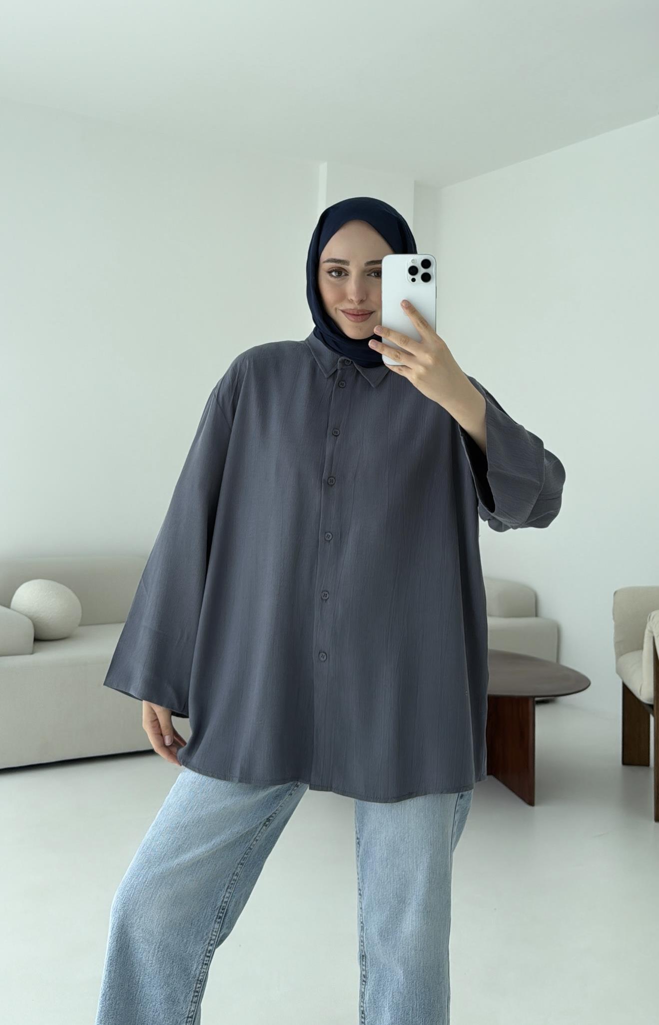 Tencel Yıkamalı Gömlek Antrasit