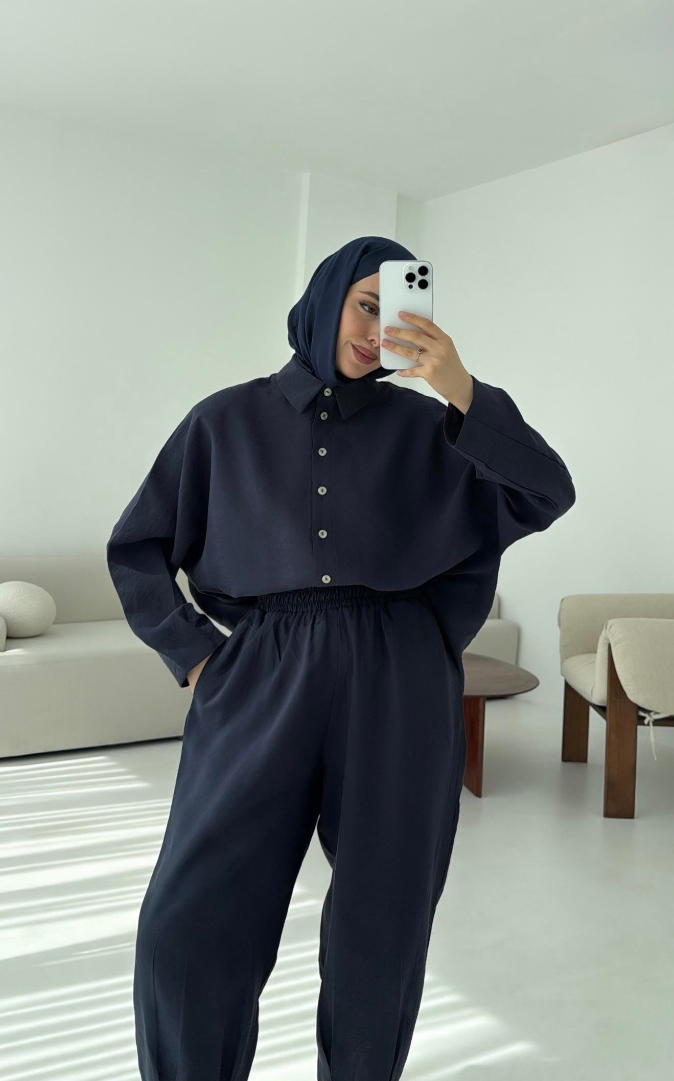 Pens Detay Tencel Takım Lacivert