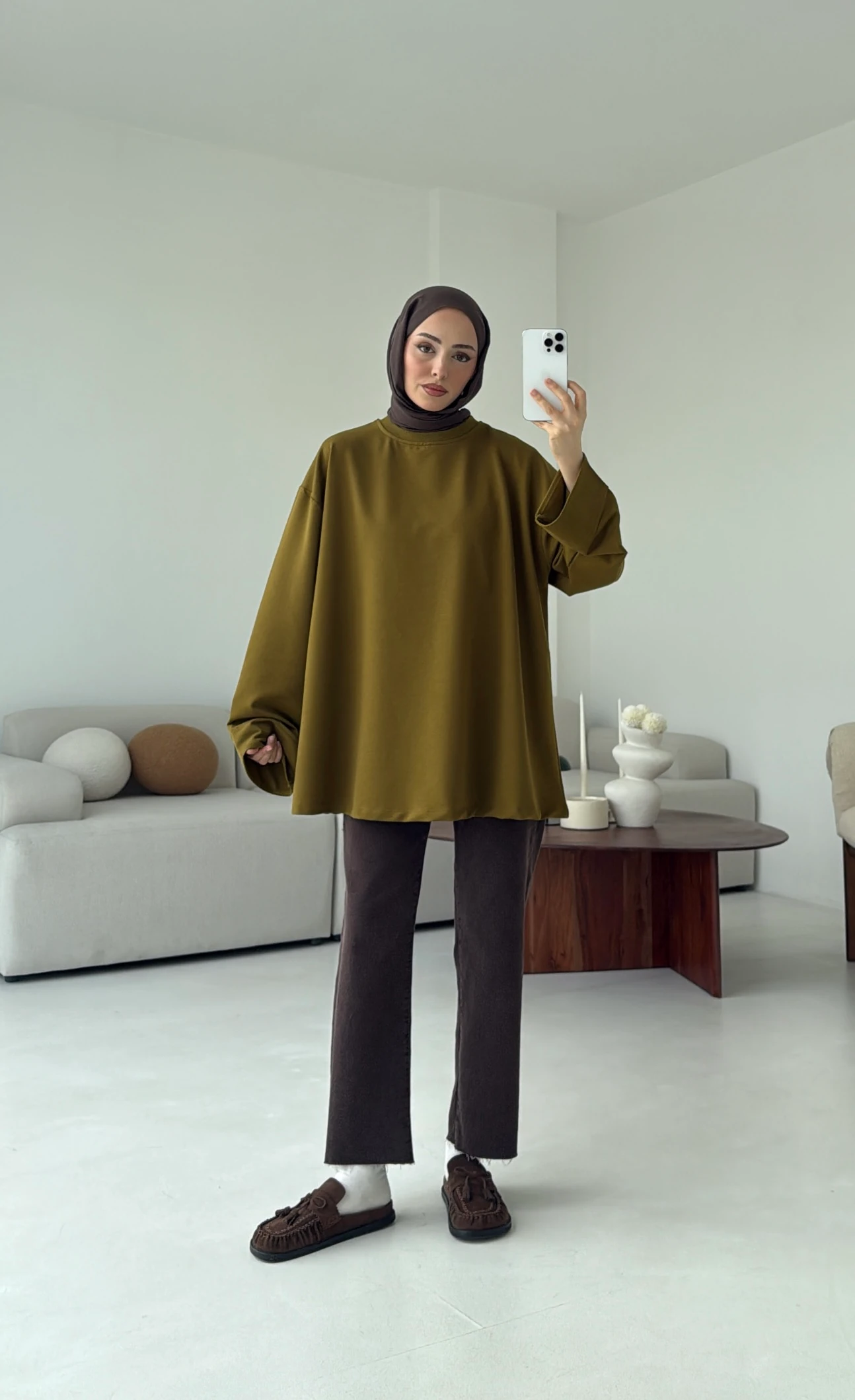 Dikiş Detay Basic Sweat Olive
