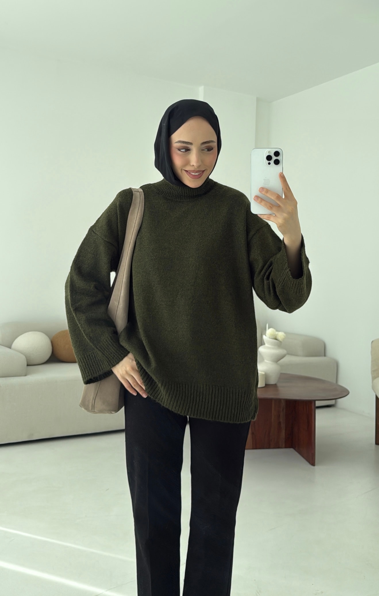 Yarım Yaka Triko Kazak Haki