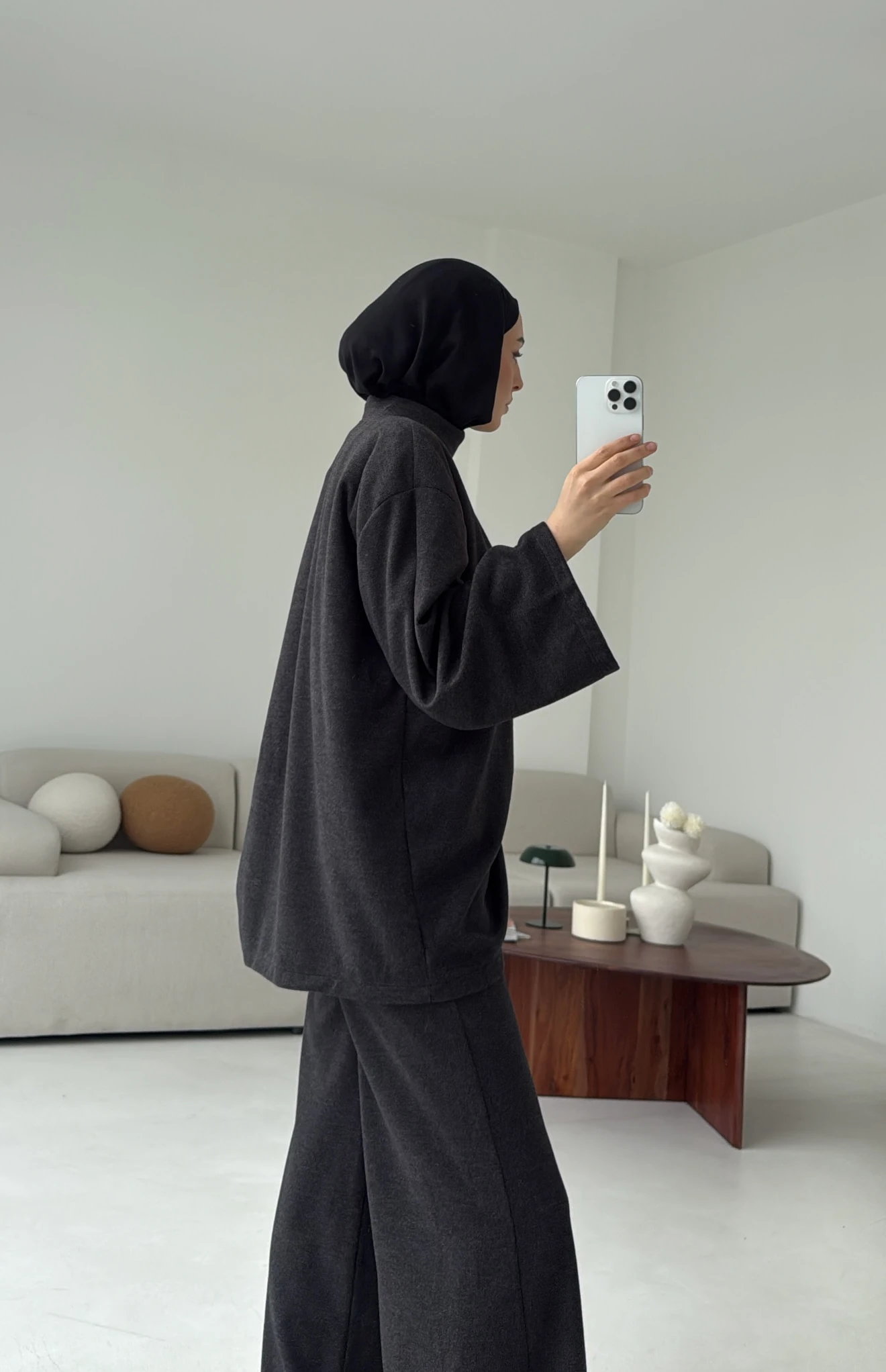 Bluzu Yandan Biyeli Takım Koyu Gri