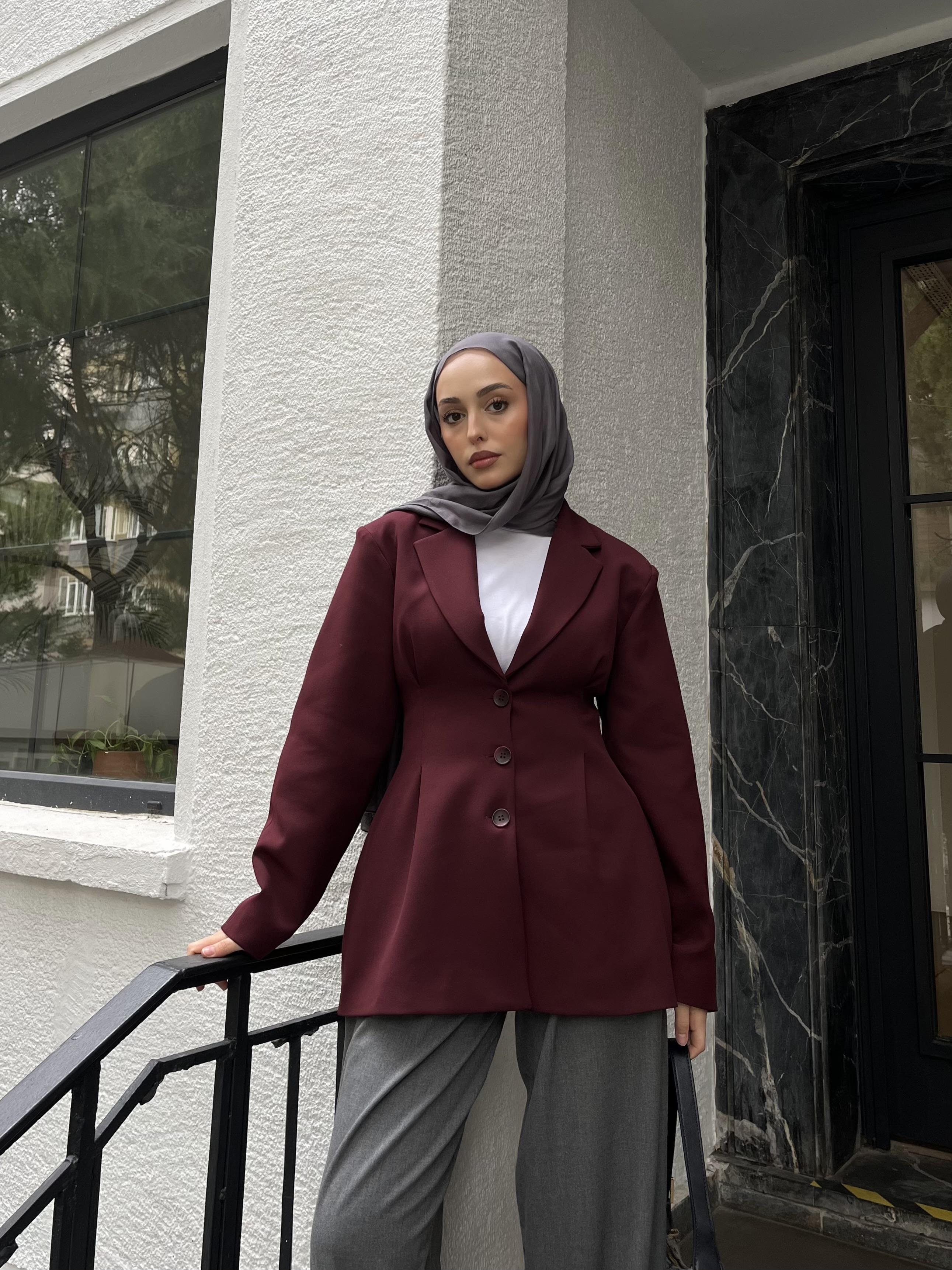 Belden Oturtmalı Tasarım Ceket Bordo