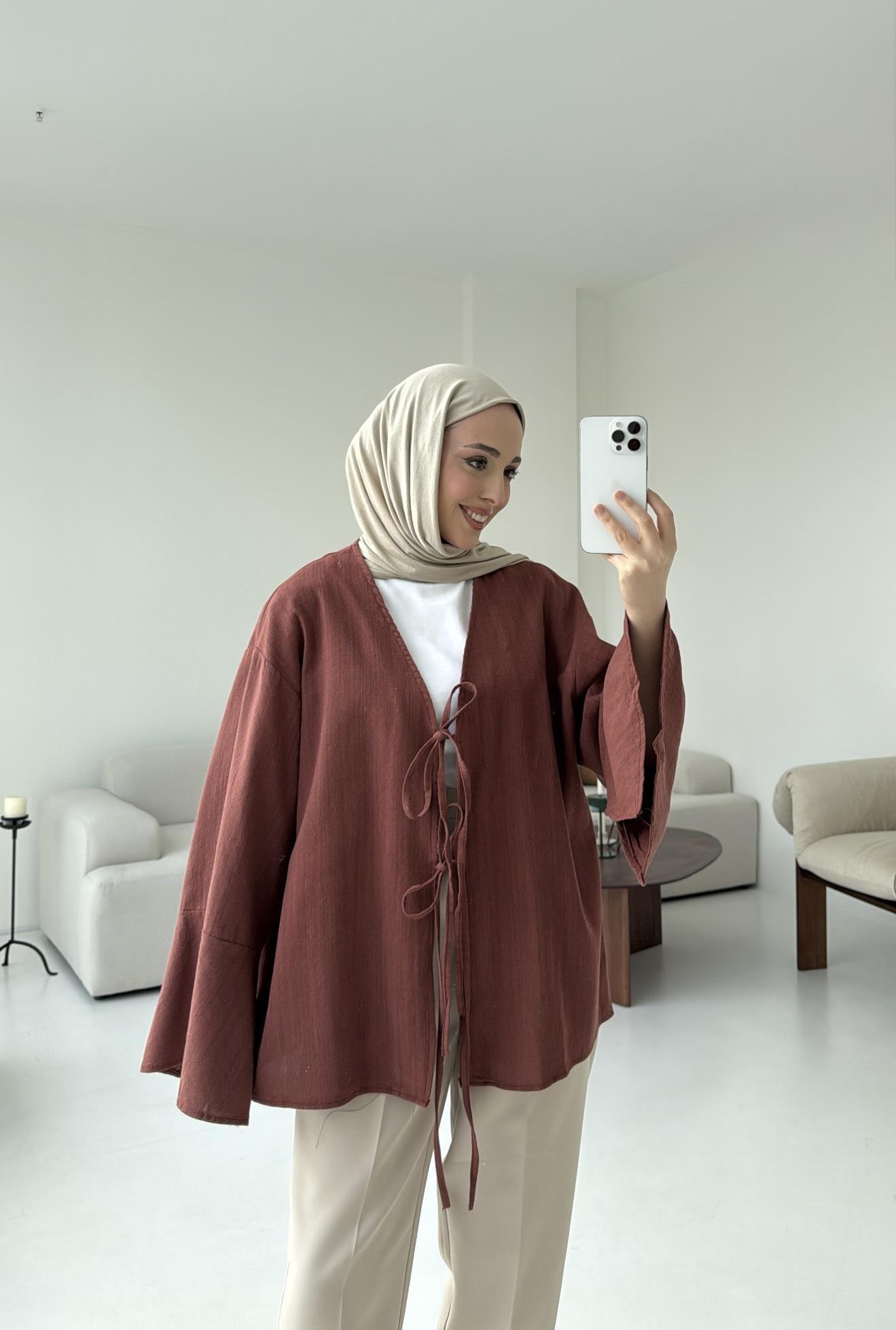 Kol Detay Kimono Kiremit