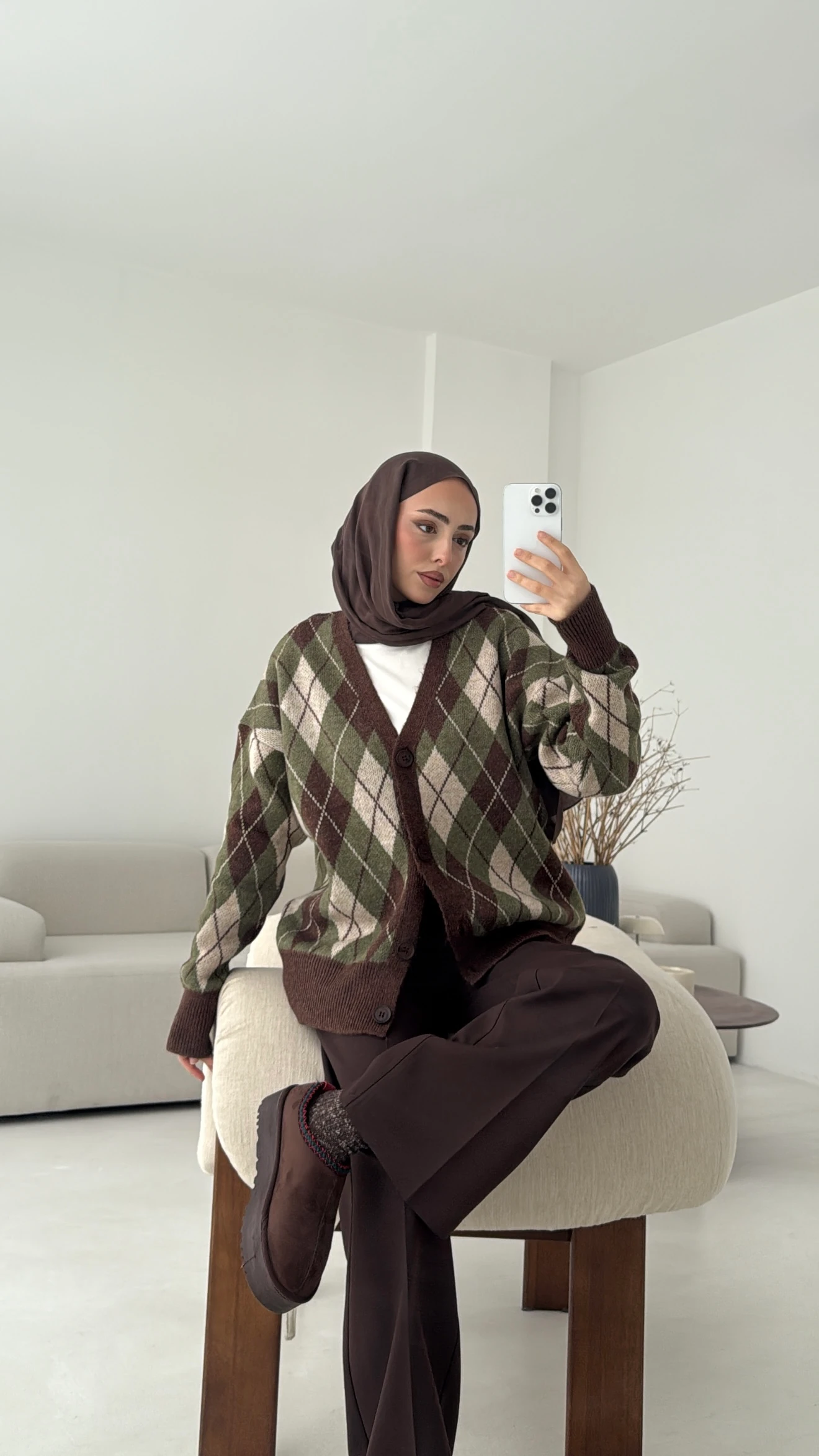 Baklava Jakarlı Hırka Kahve