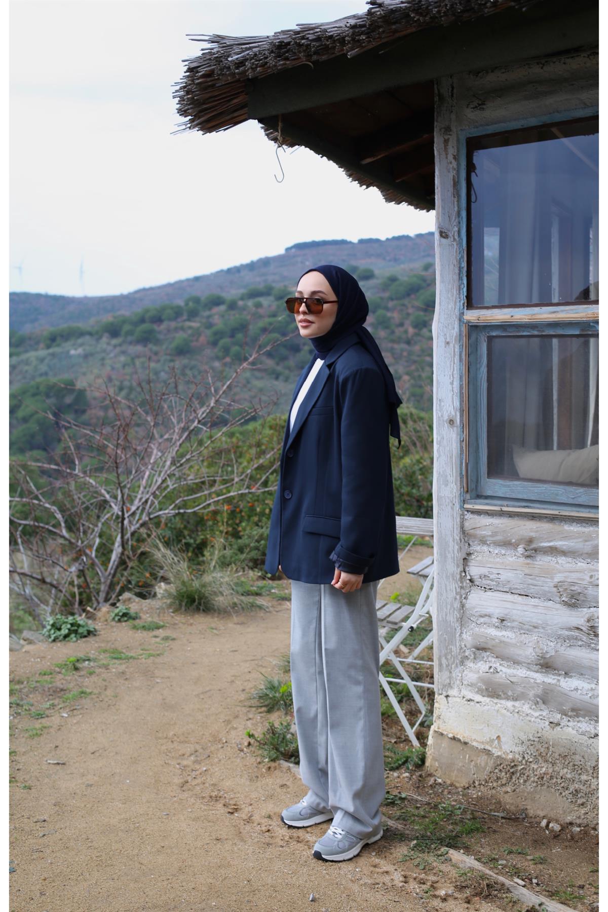 Oversize Kesim Blazer Ceket Lacivert