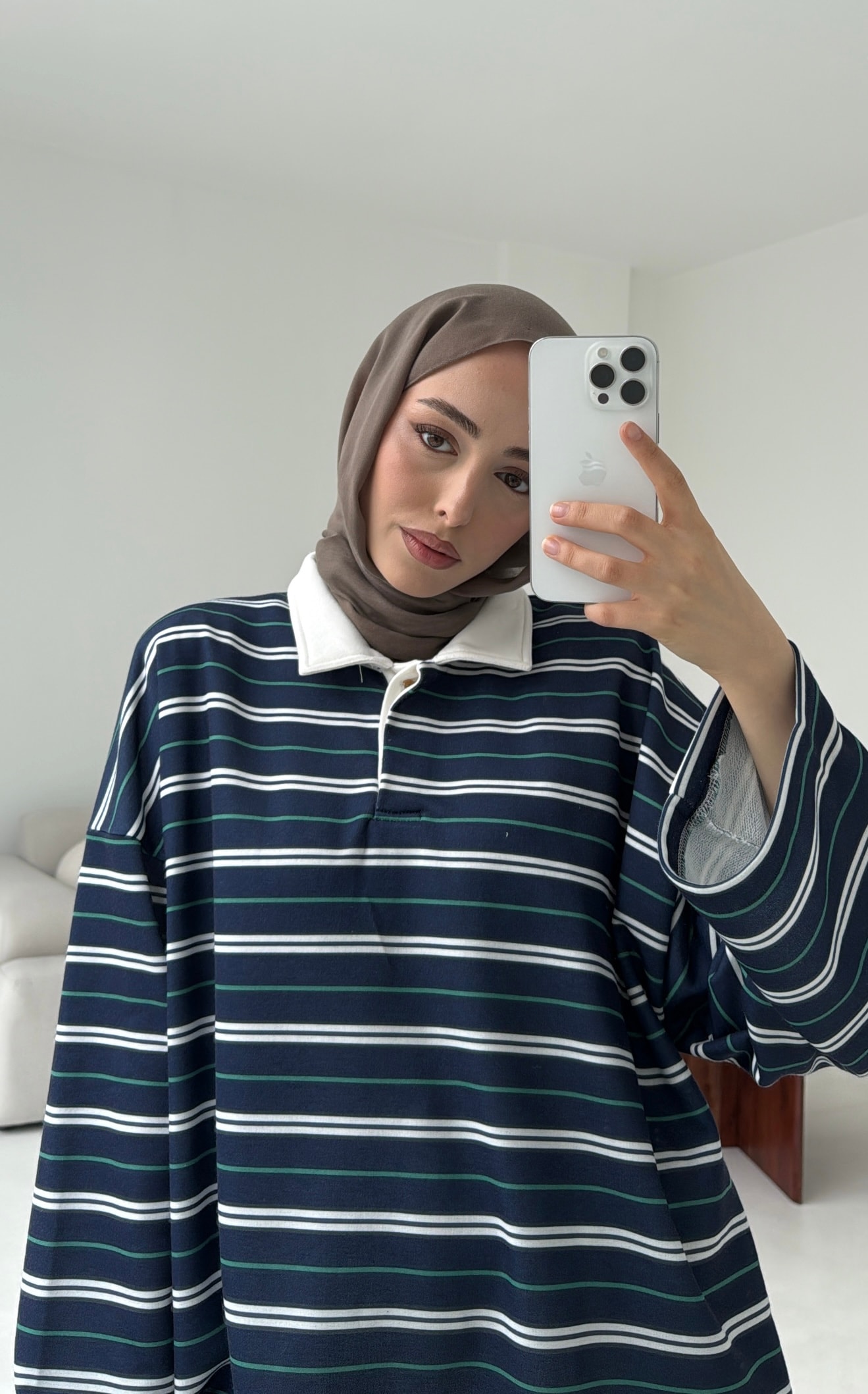Fleece Polo Yaka Sweatshirt Yeşil