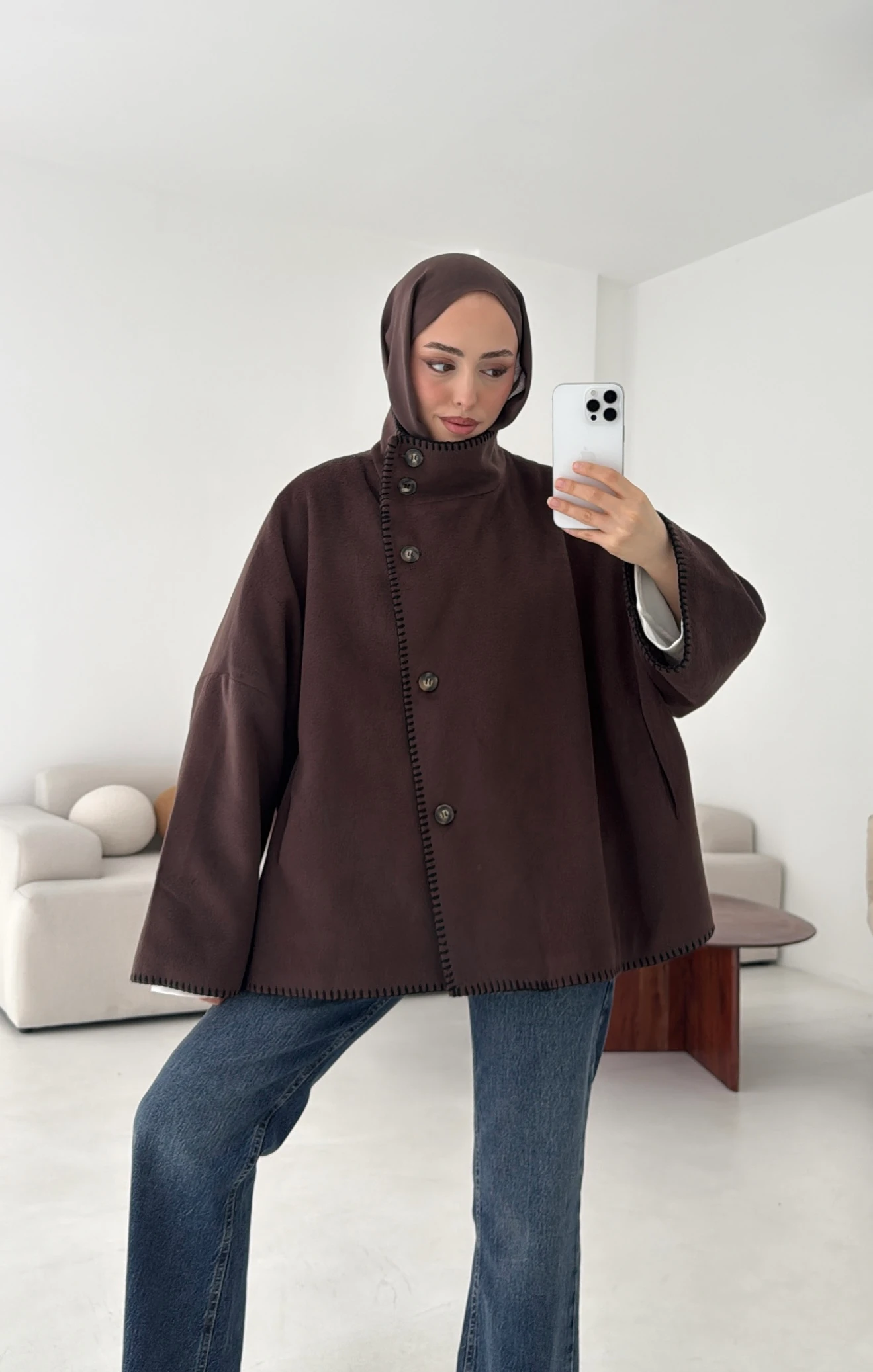 Nakış Detay Premium Kaban Kahve