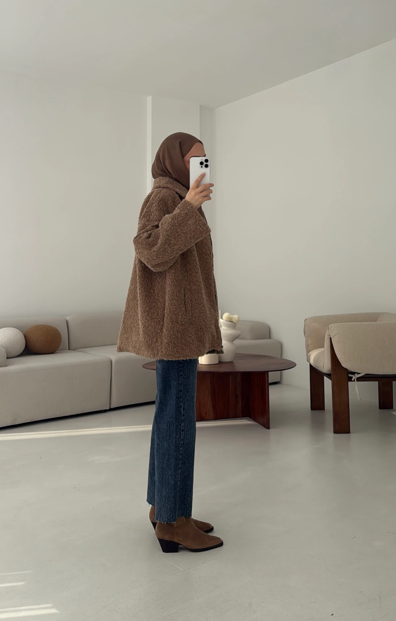 Kırçıllı Fermuarlı Kaban Kahve