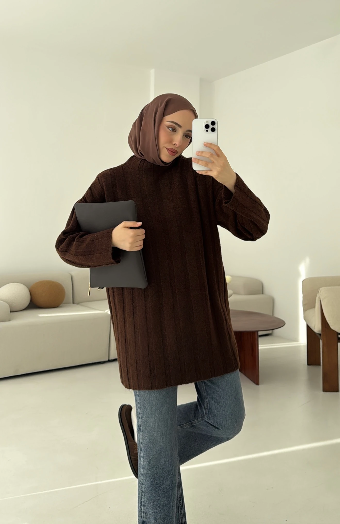 Fitilli Triko Kazak Kahve