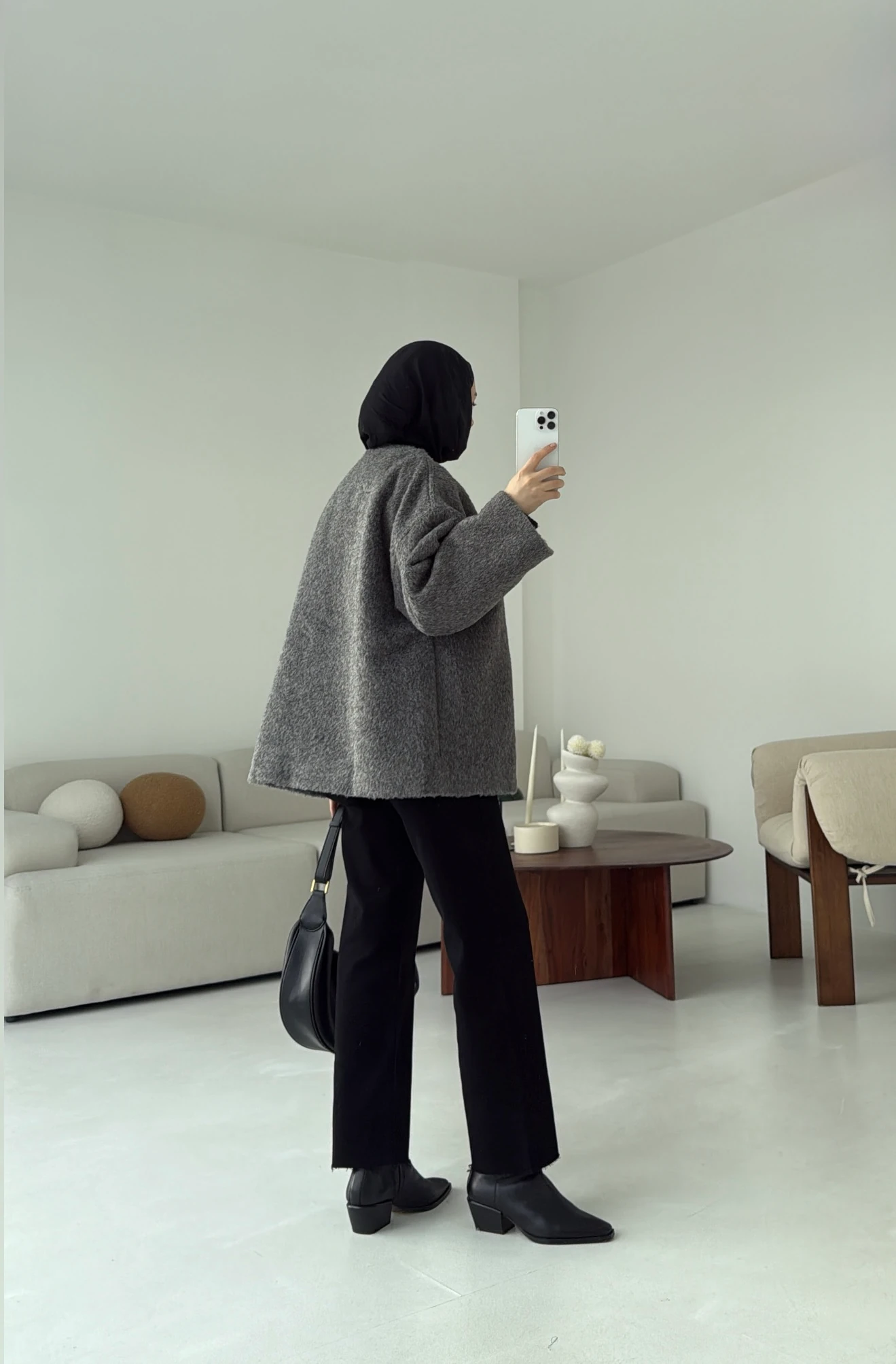 Gizli Düğmeli Kaban Gri