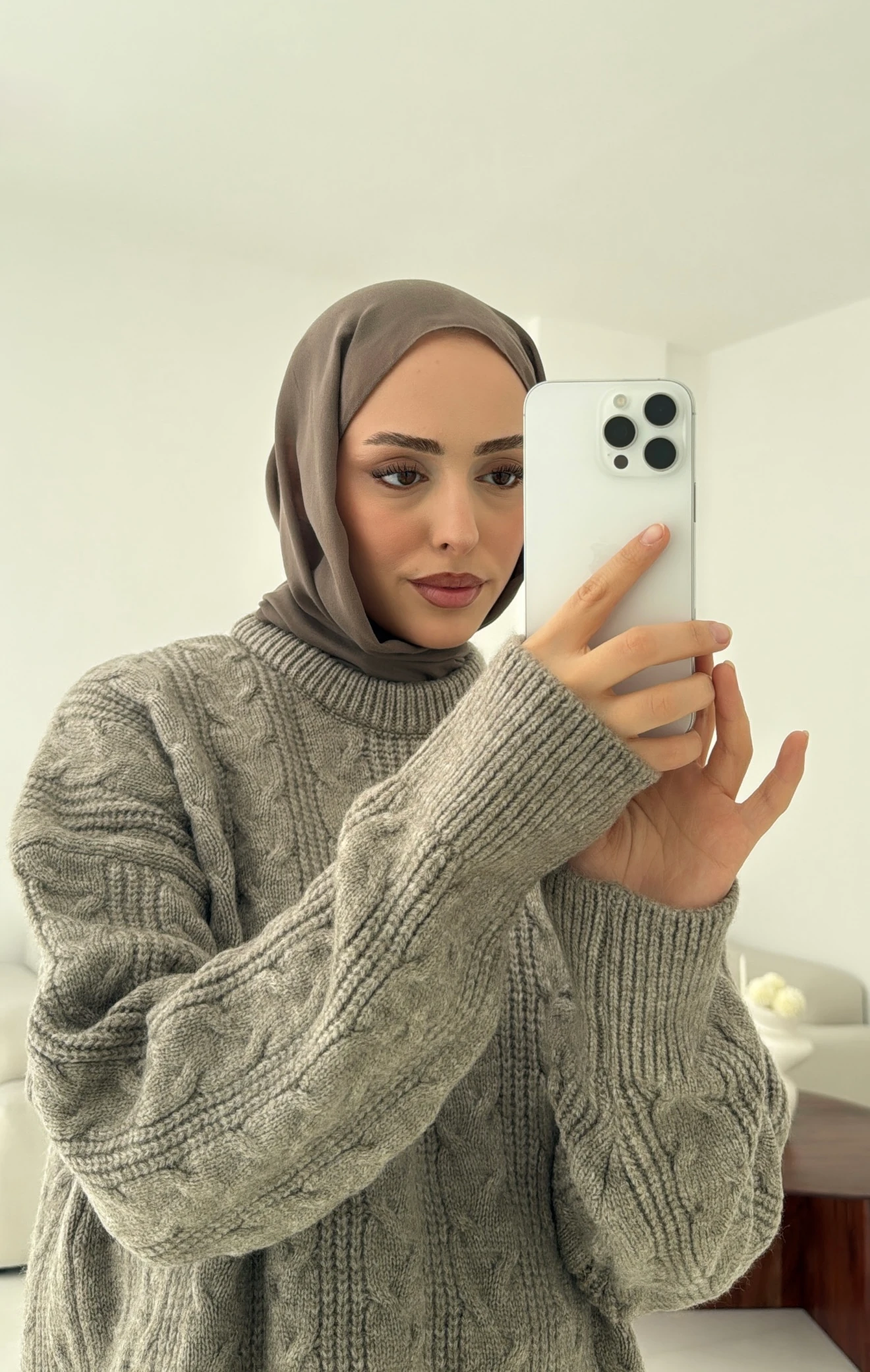 Kalın Saç Örgü Kazak Vizon 