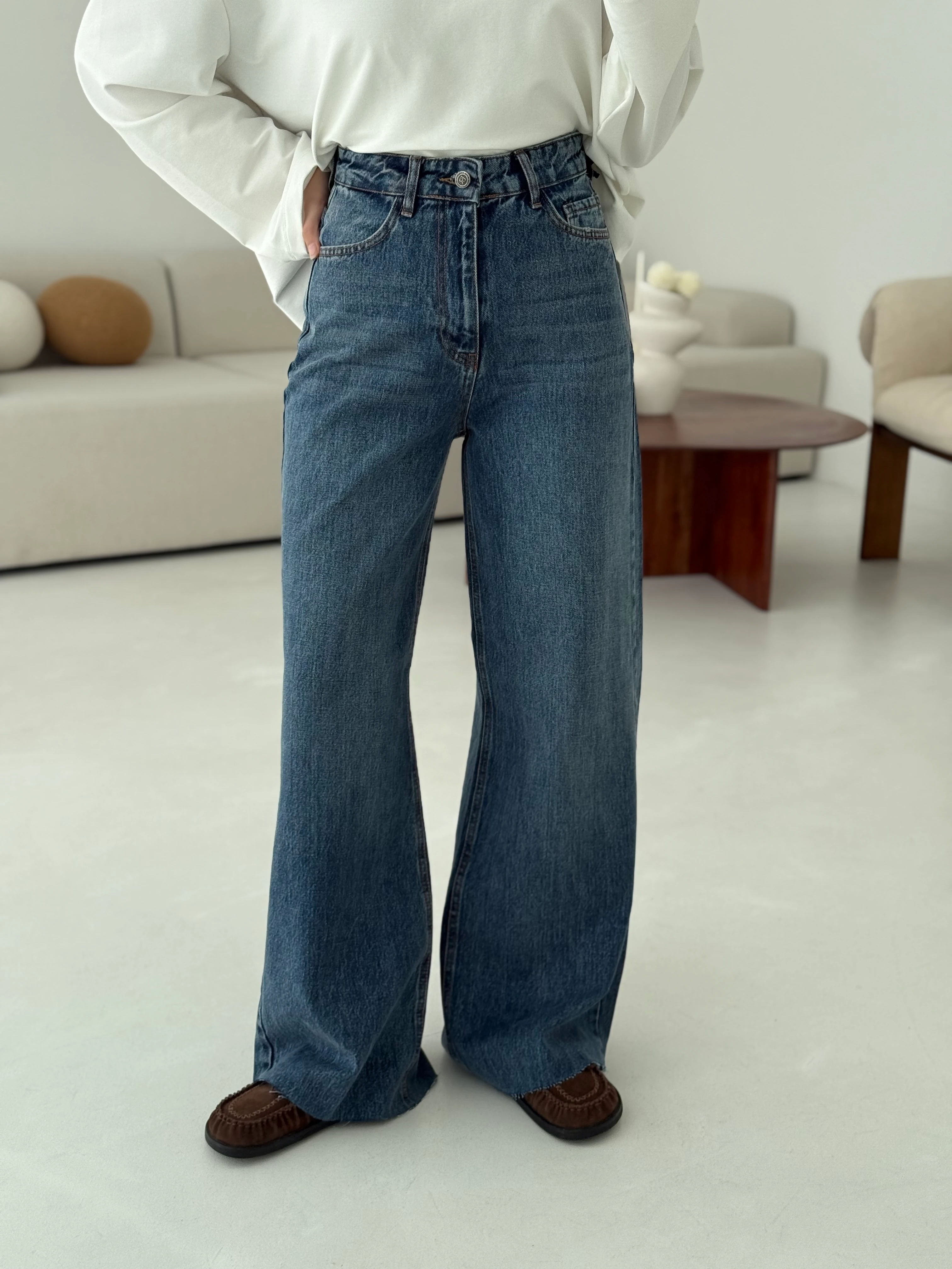 Wide Leg Koyu Mavi Jean 