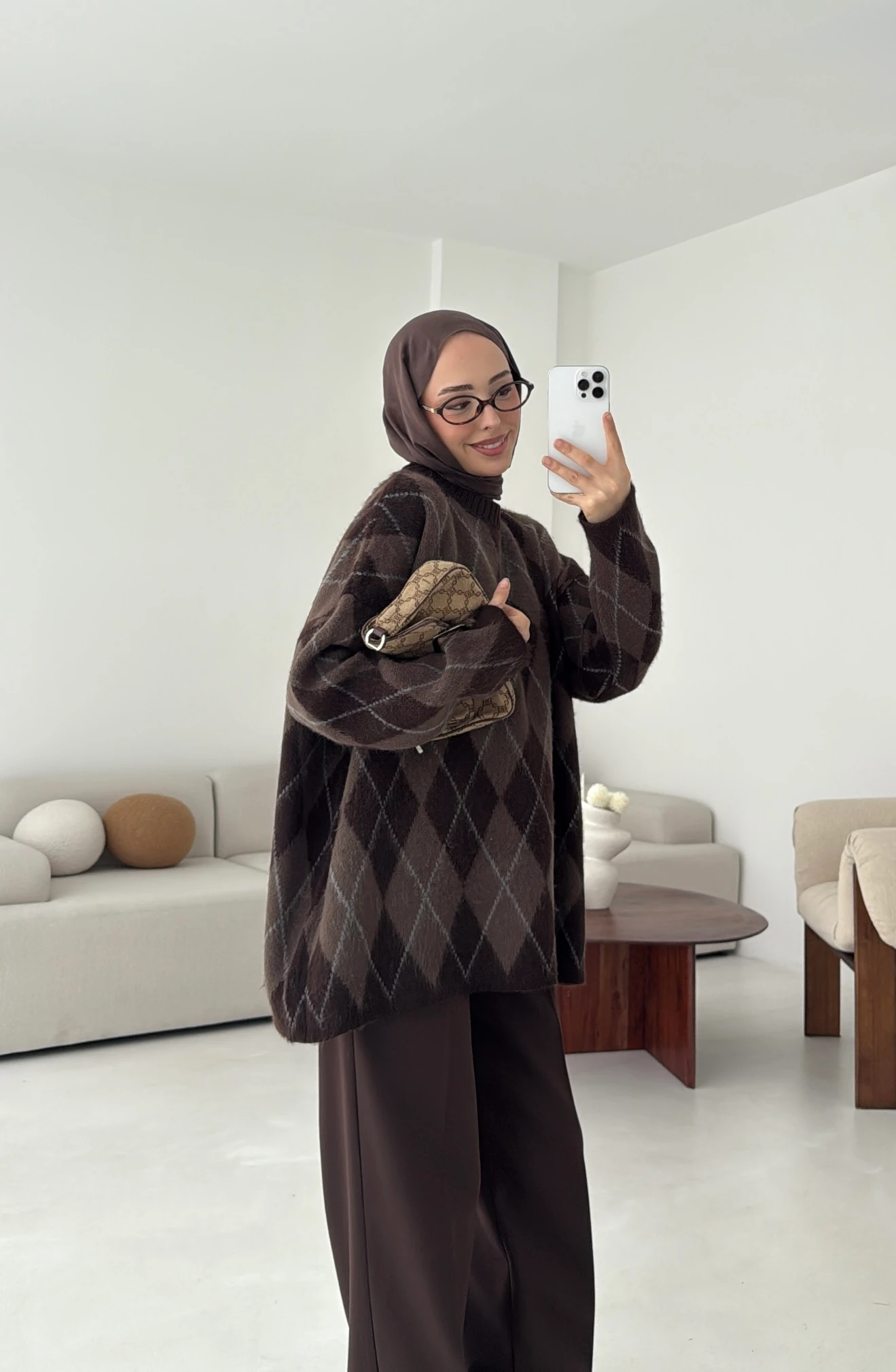 Premium Desenli Kalın Kazak Kahve/Acı Kahve