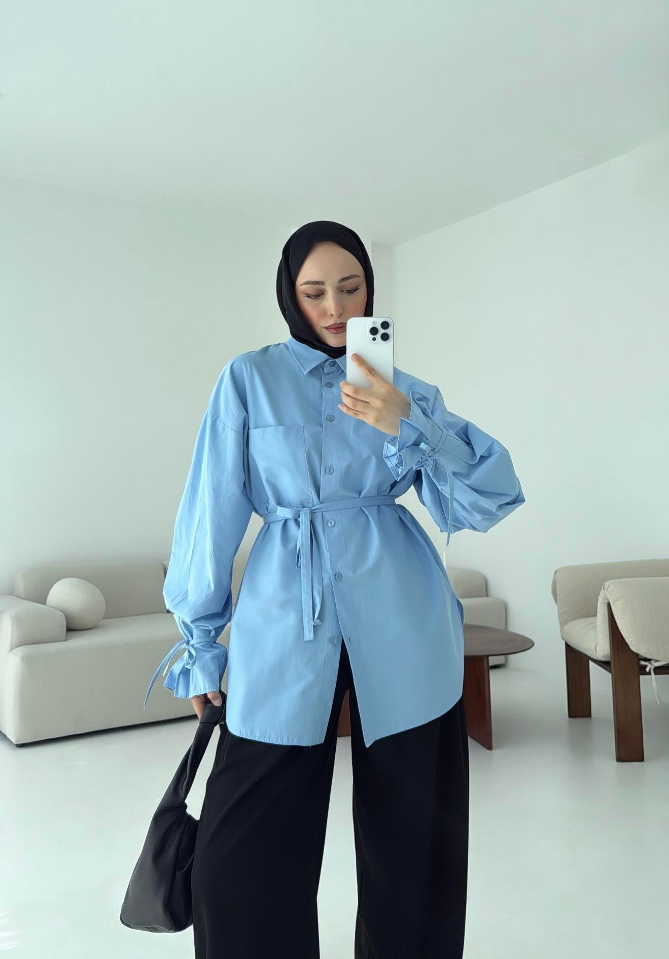 Kol Detay Tasarım Gömlek Mavi