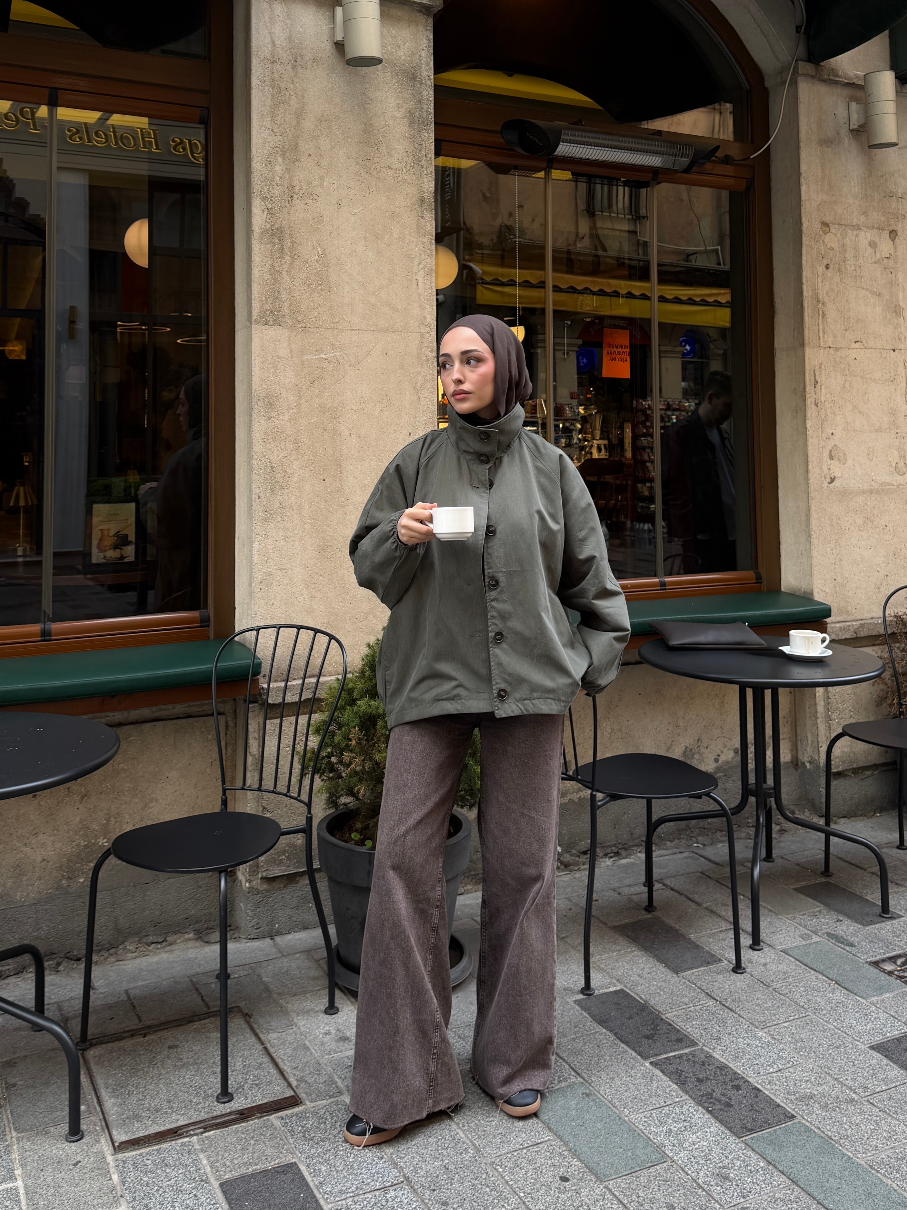 Dik Yaka Bomber Trençkot Haki