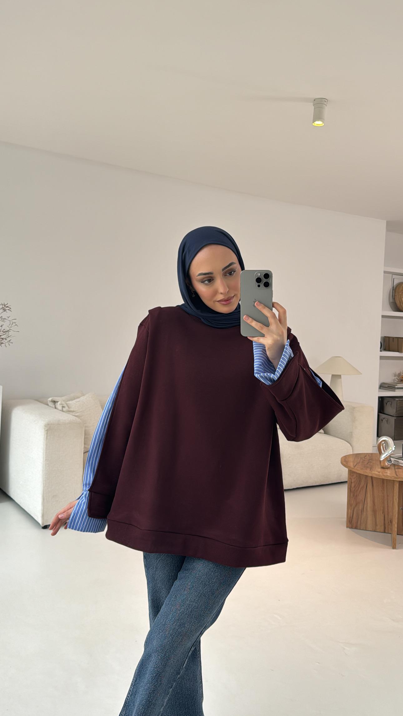 Gömlek Detay Sweatshirt Bordo