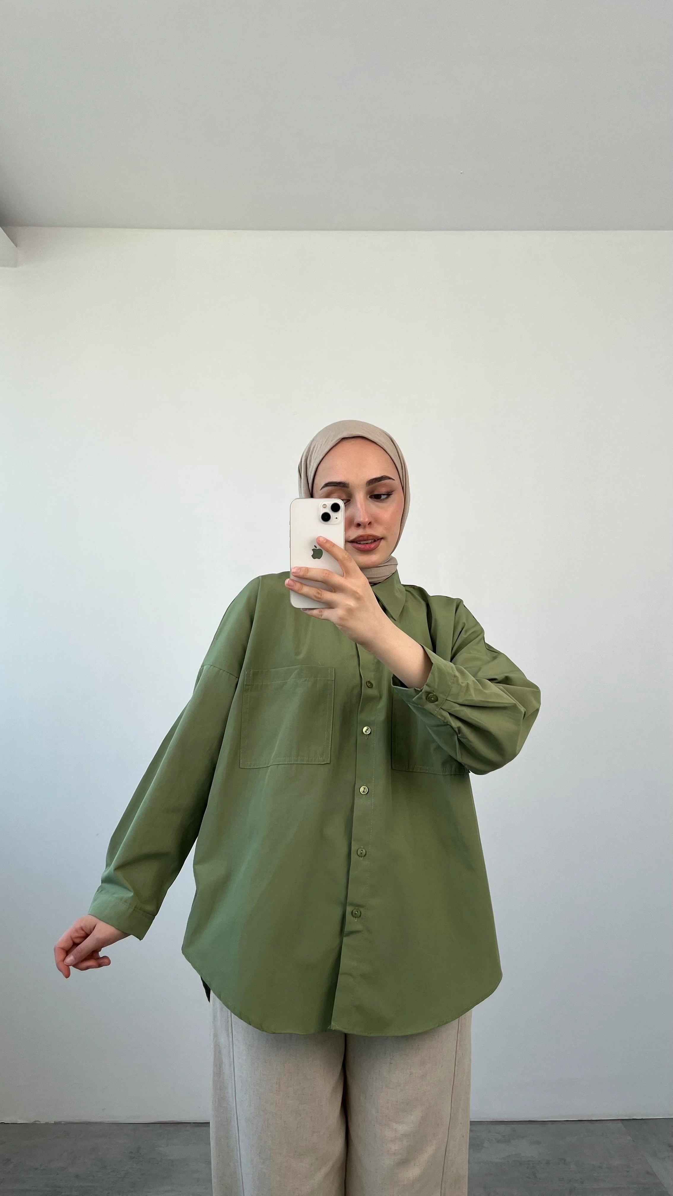 Poplin Çift Cep Gömlek Haki