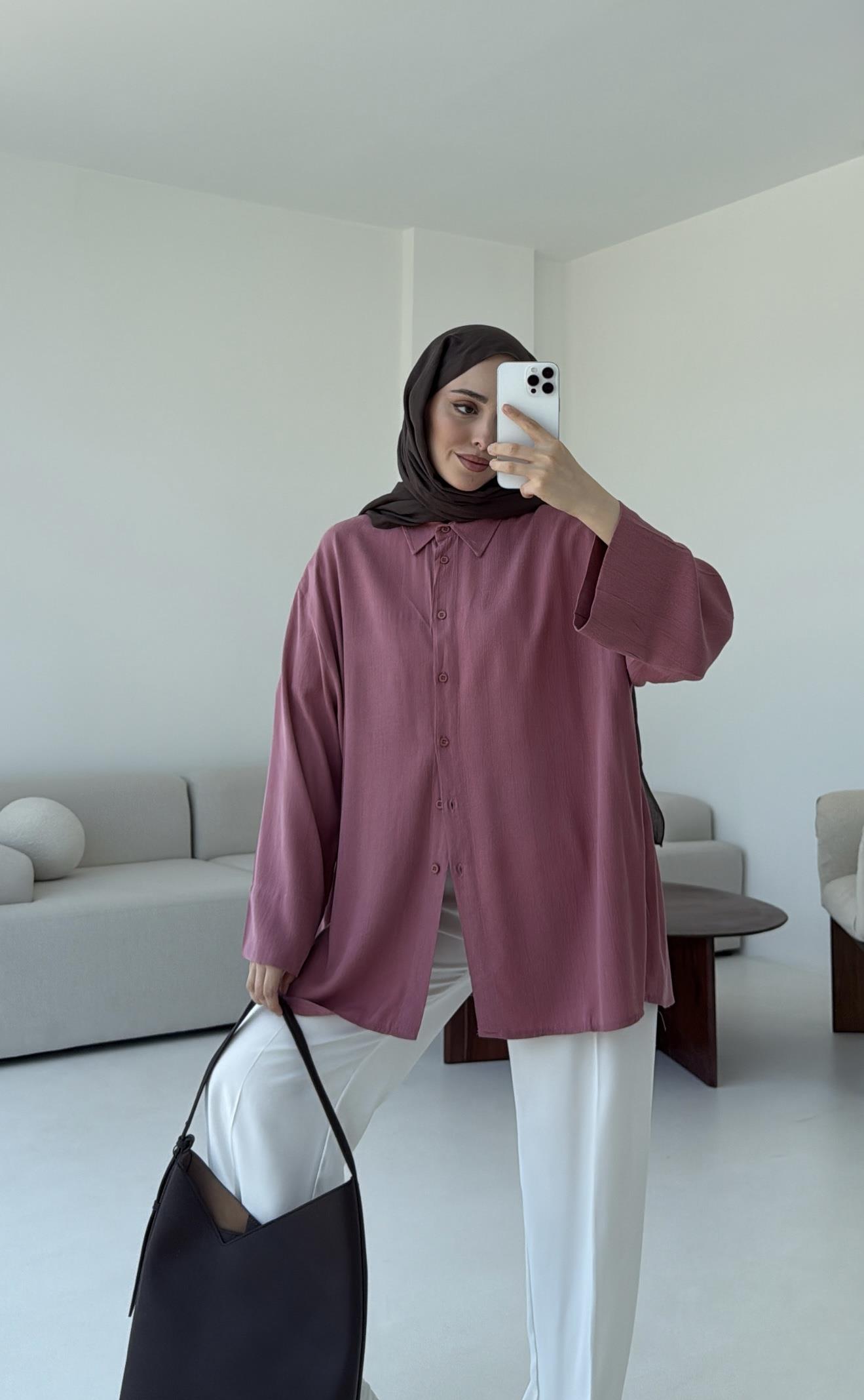 Tencel Yıkamalı Gömlek Gül Kurusu