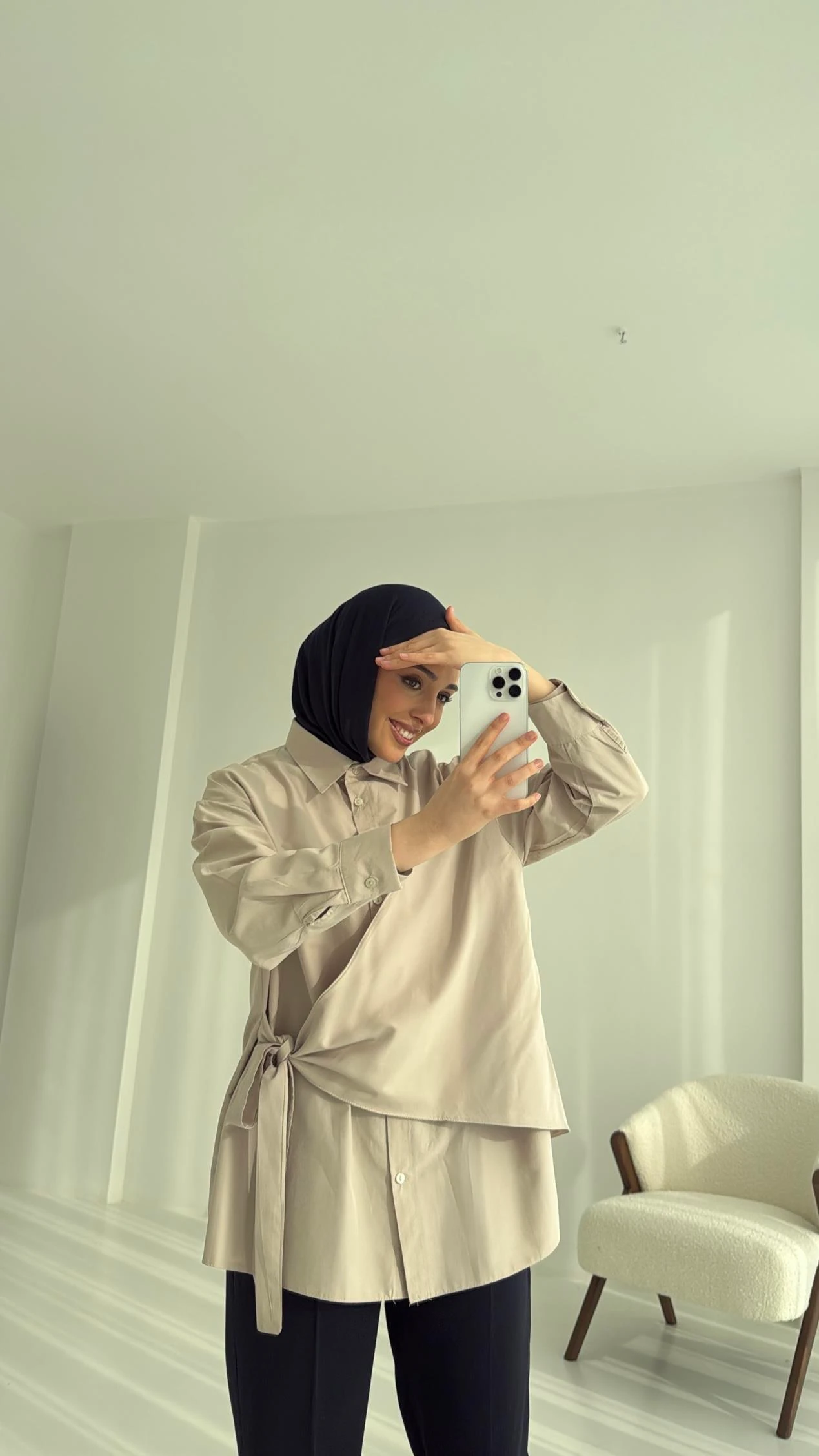 Çapraz Kuşak Gömlek Bej