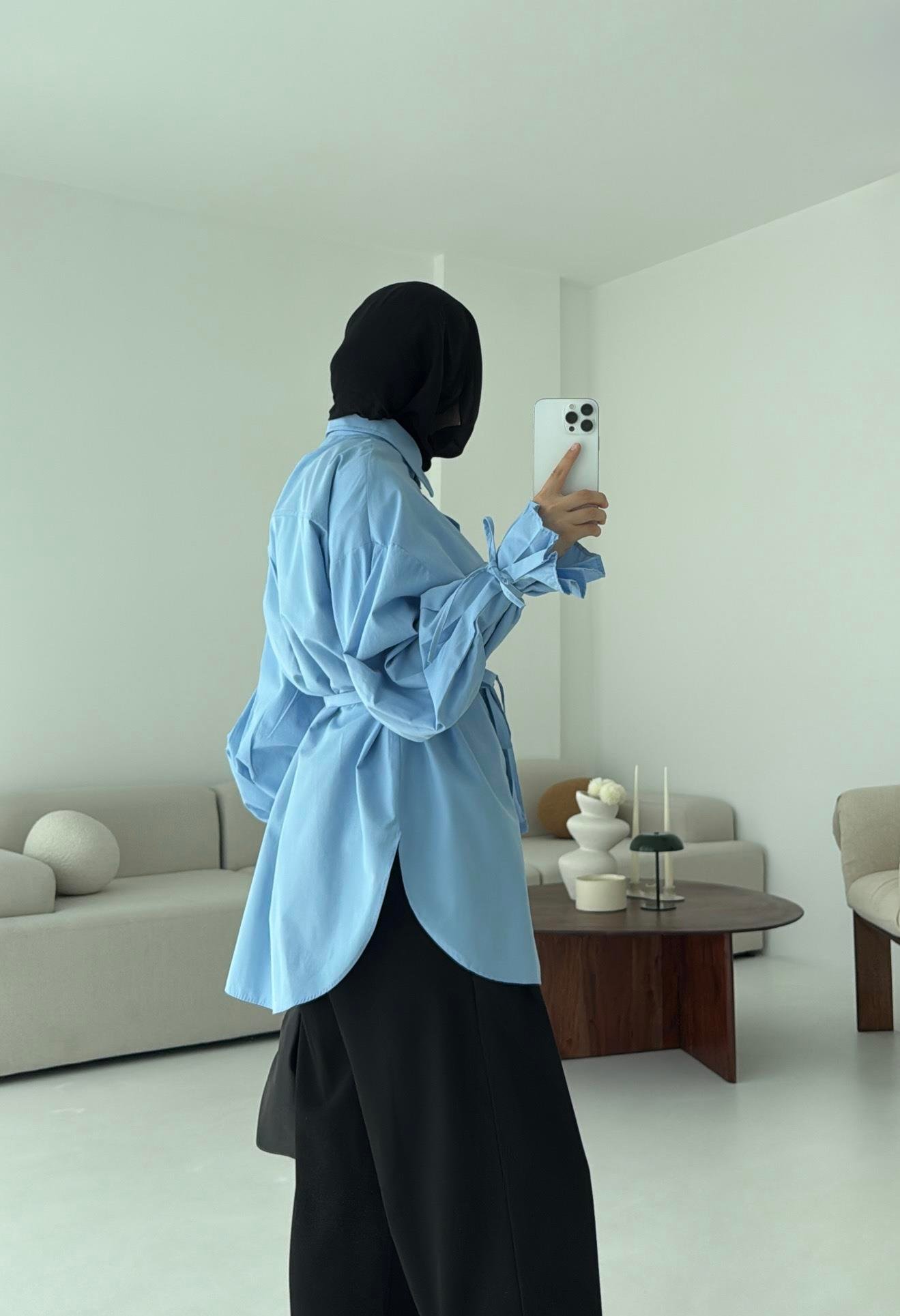 Kol Detay Tasarım Gömlek Mavi