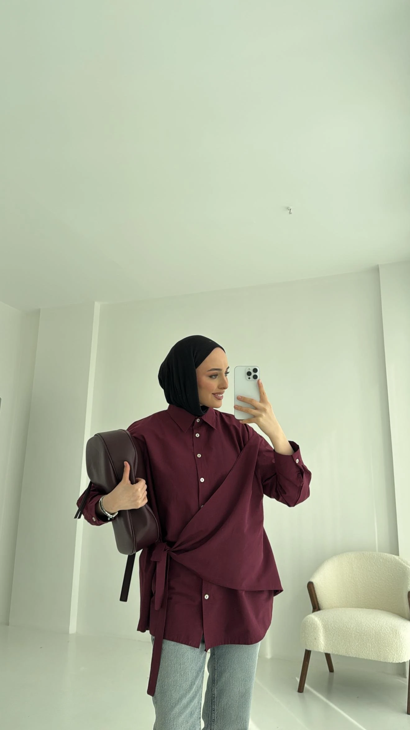 Çapraz Kuşak Gömlek Bordo