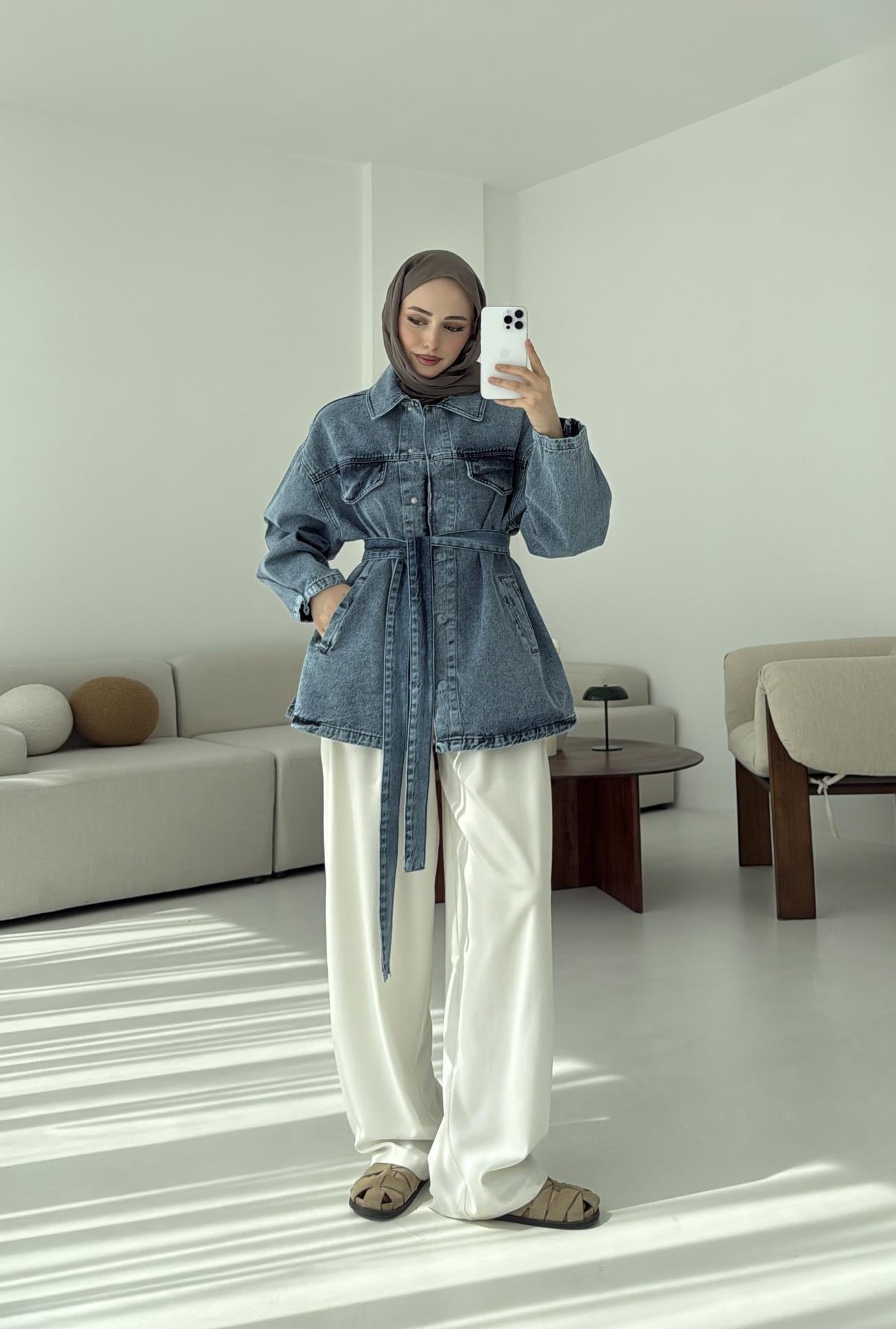 Bağlamalı Denim Ceket