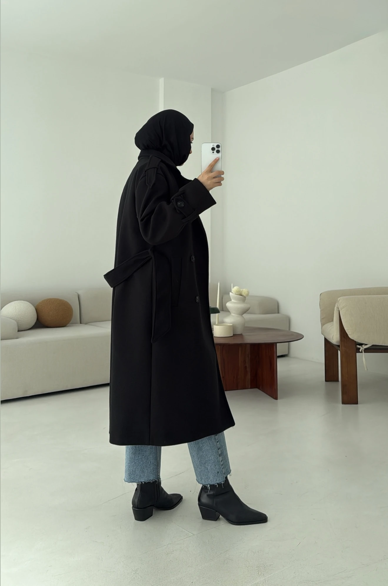 Premium Uzun Kaşe Kaban Siyah