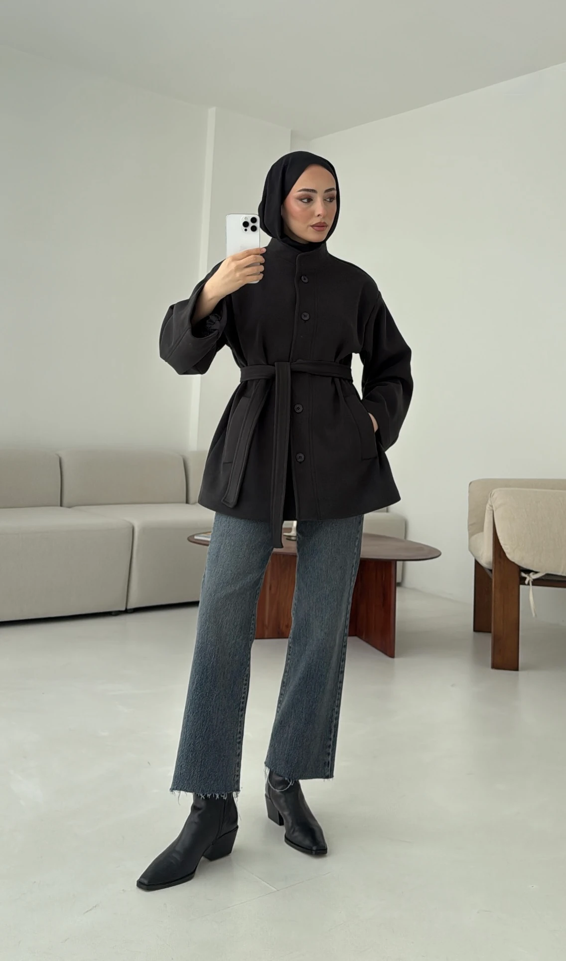 Hakim Yaka Atkılı Ceket/Kaban Koyu Gri