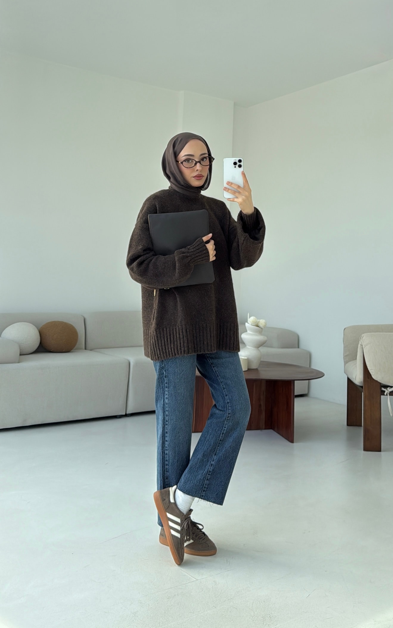 Balon Kol Yumuşak Kazak Kahve