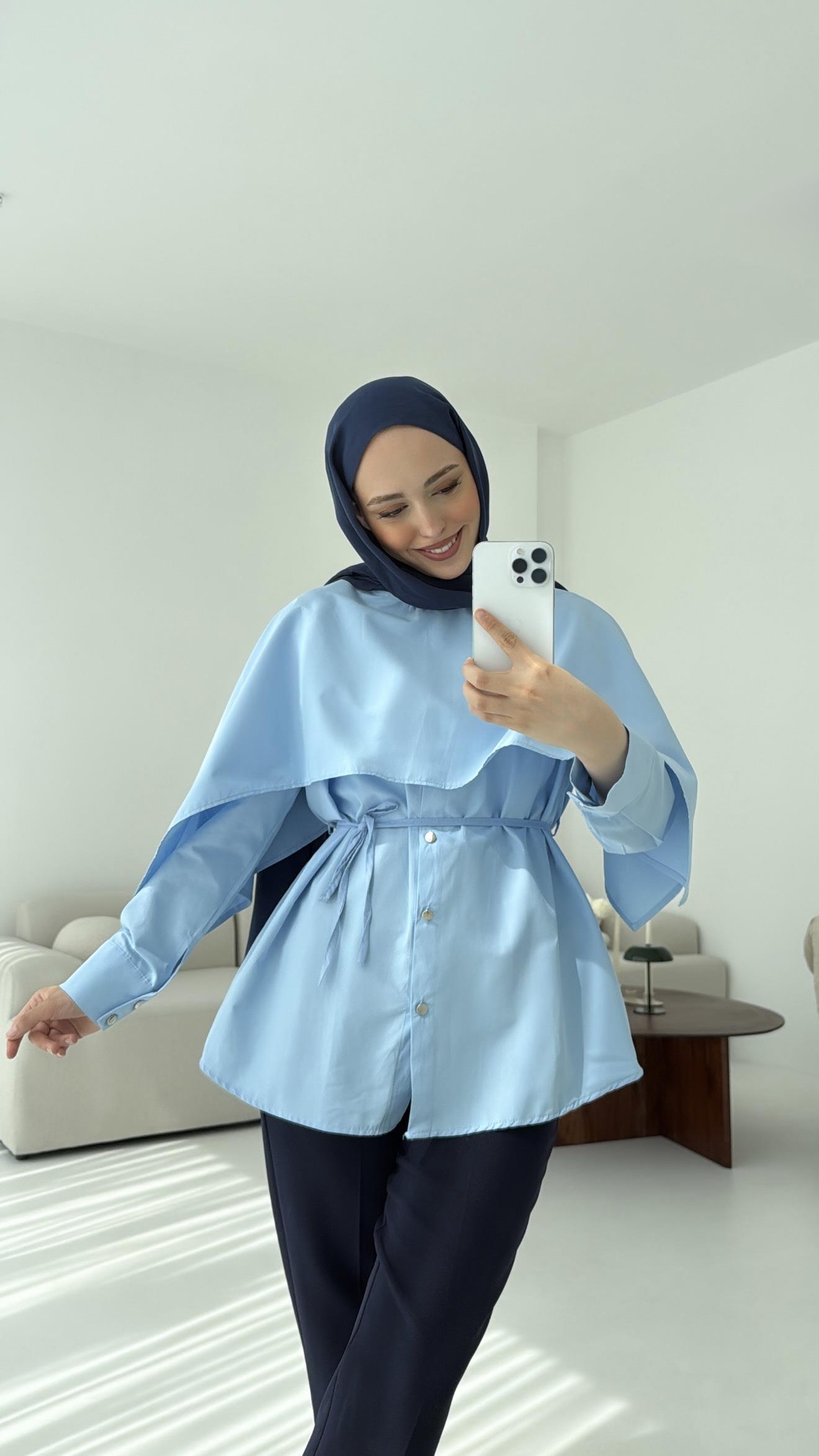 Seyyar Pelerinli Gömlek Mavi