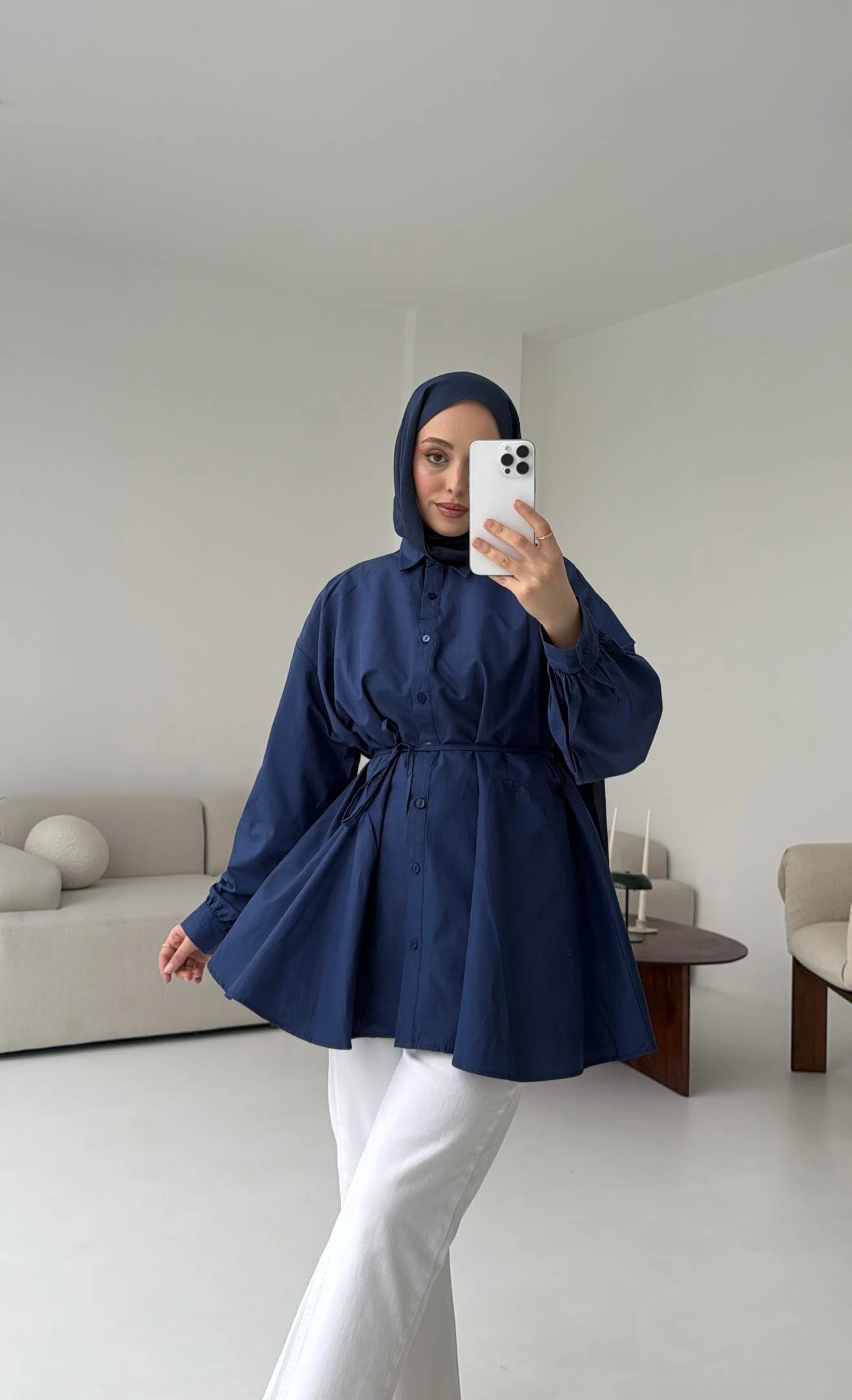 Volanlı Lacivert Gömlek