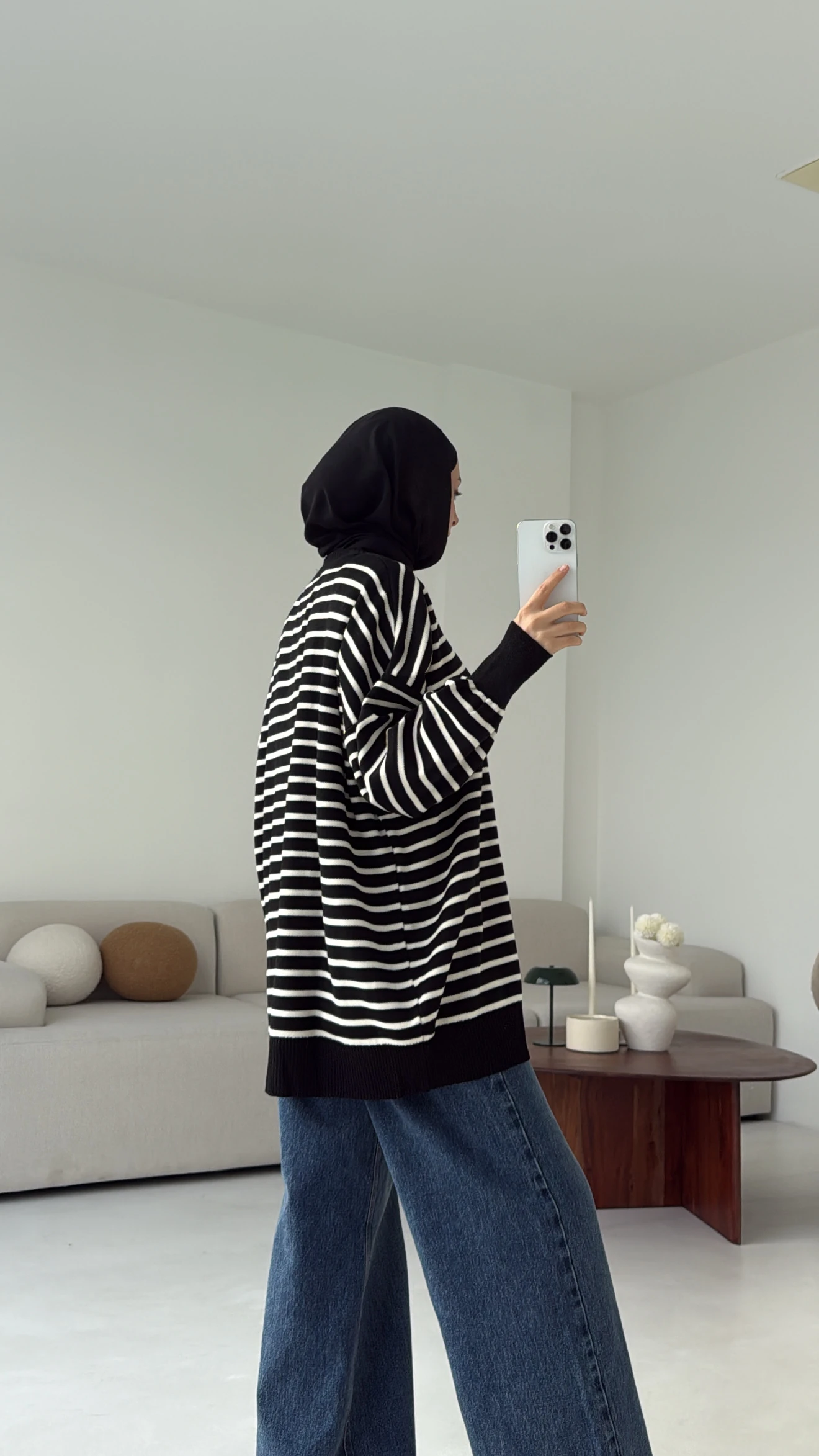 Çizgili Triko Kazak Siyah