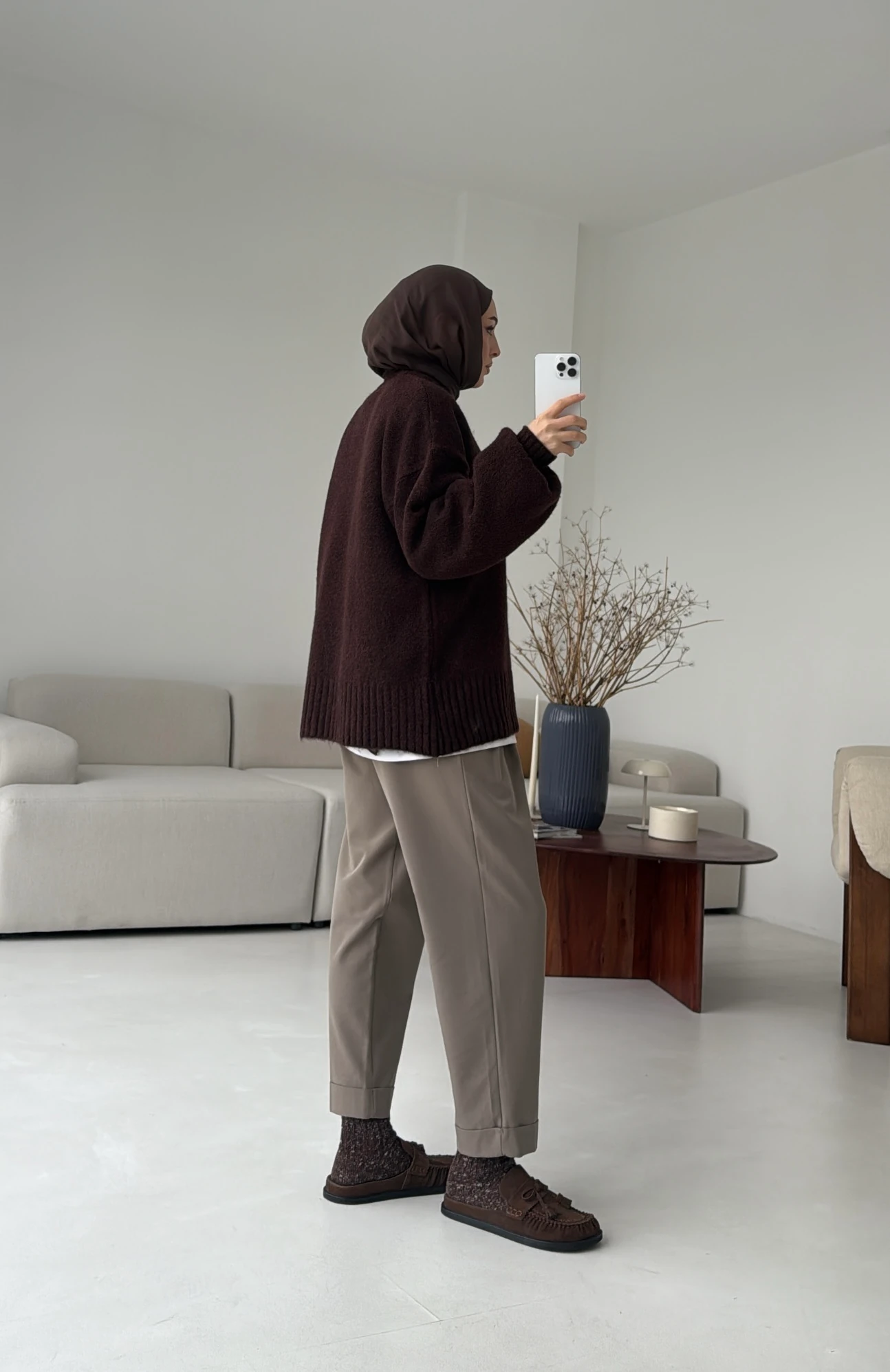 Balon Kol Yumuşak Kazak Kahve