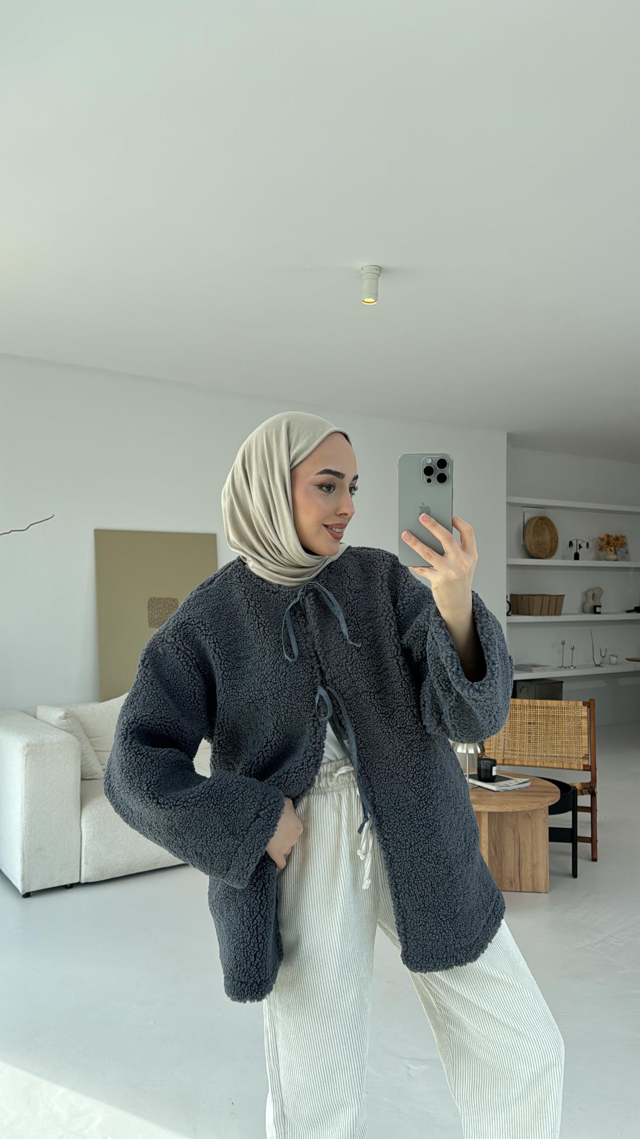 Teddy Bağlamalı Ceket Antrasit
