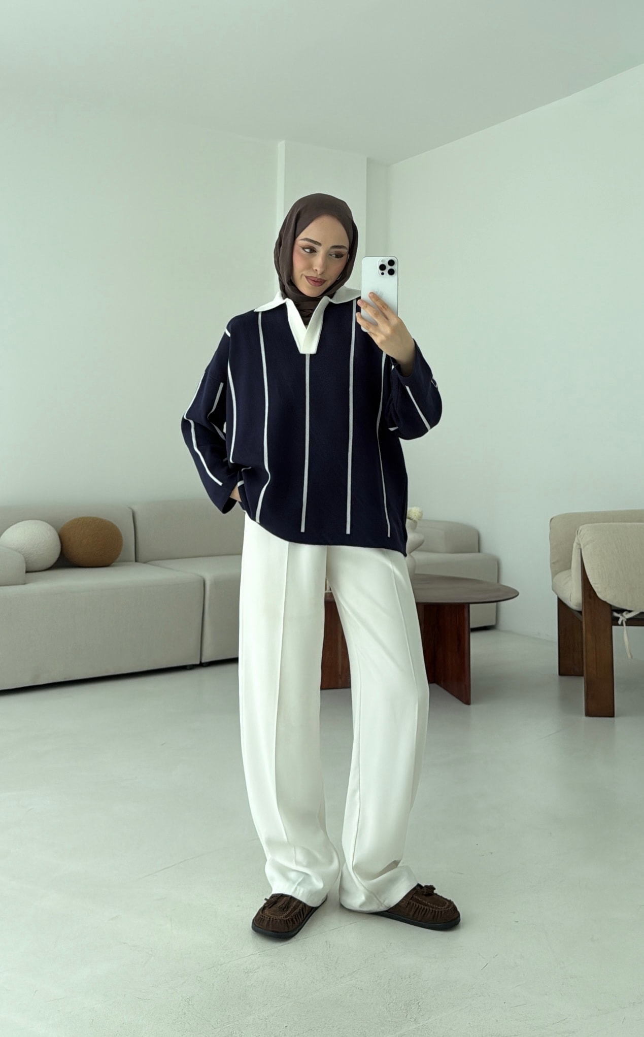 Lacivert-Kemik Polo Yaka Triko