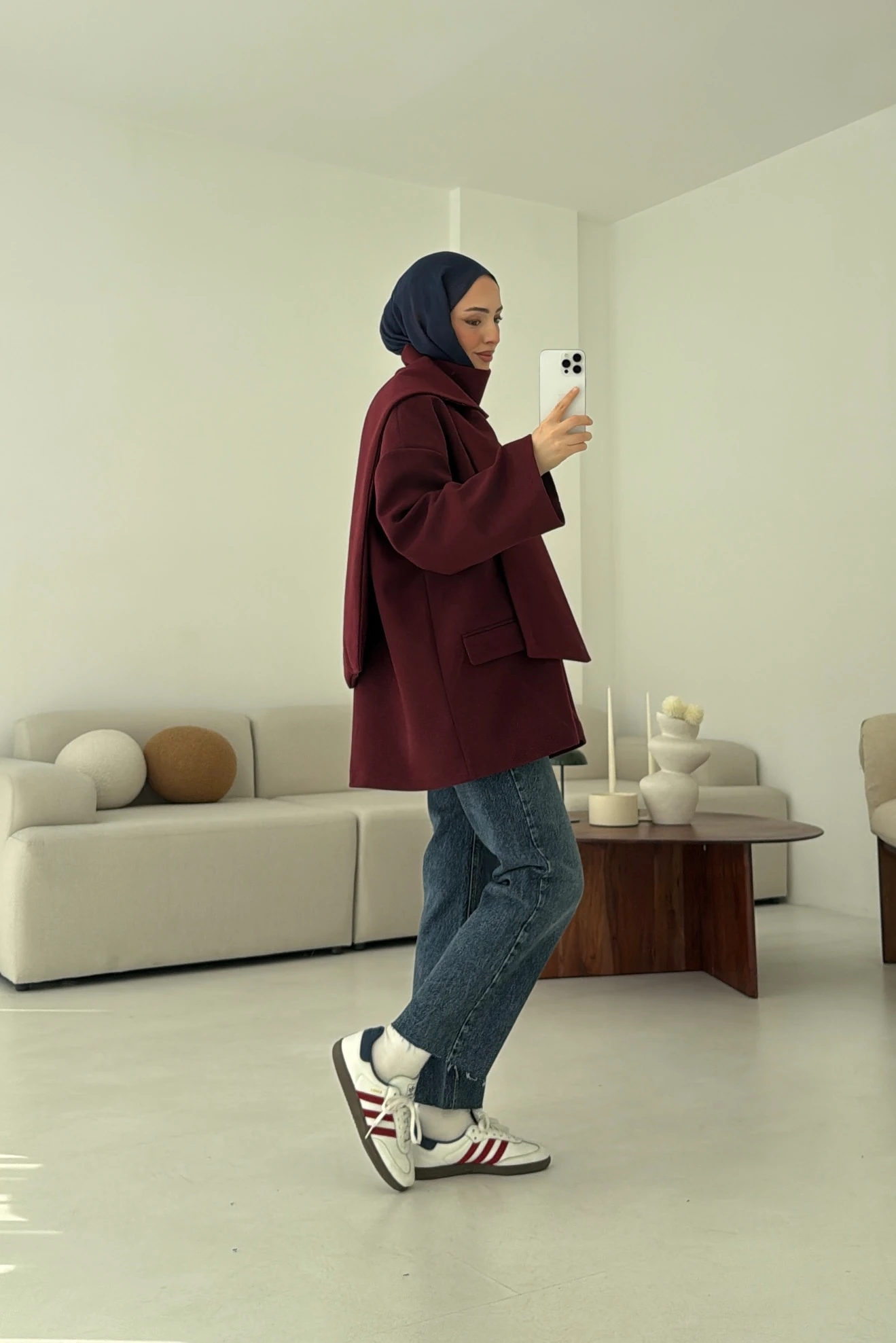 Düşük Omuz Atkılı Kaşe Ceket Bordo