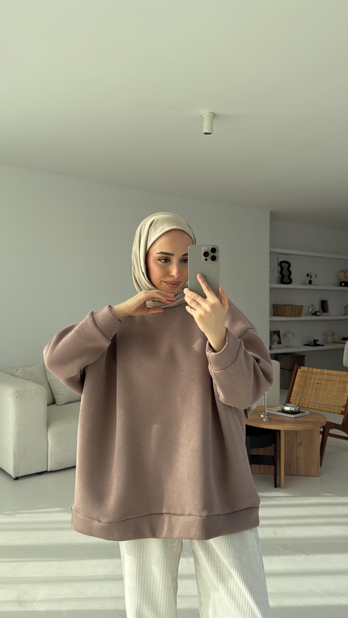 Oversize Düz Sweatshirt Vizon