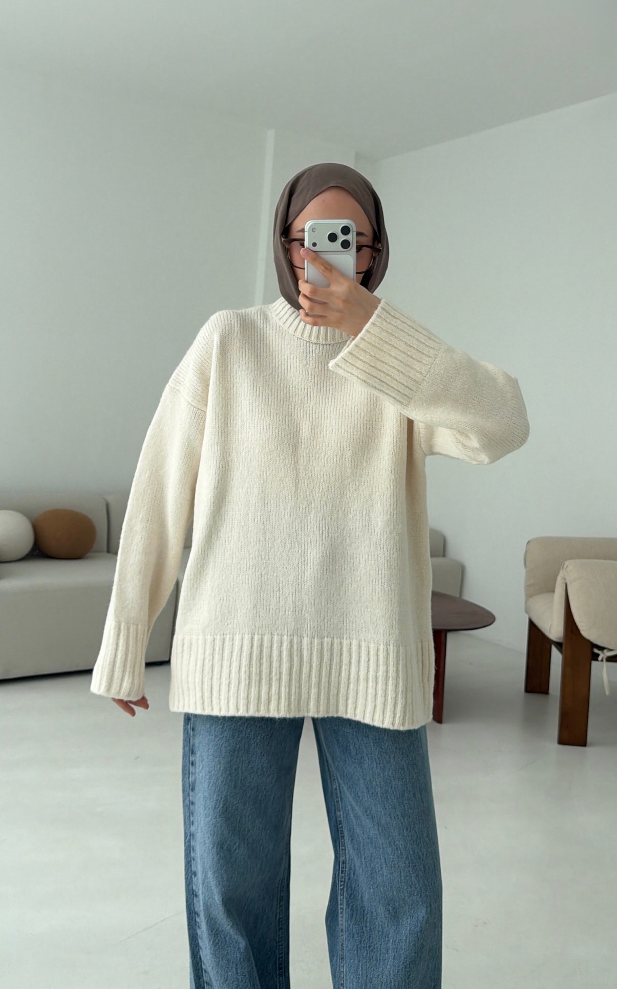 Oversize Soft Triko Kazak Krem