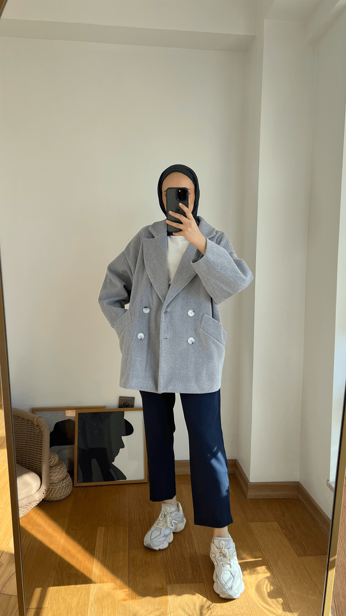 Oversize Kaşe Kaban Gri