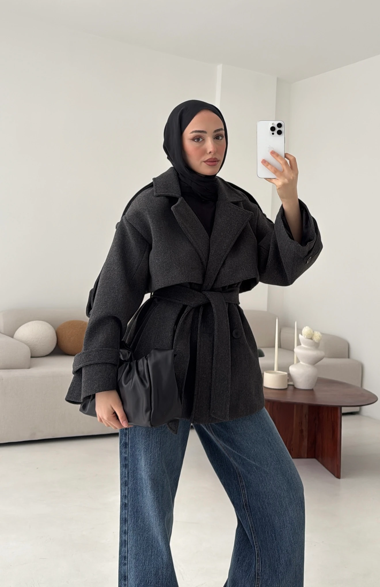 Antrasit Düğmeli Kol Manşetli Kaşe Kaban 