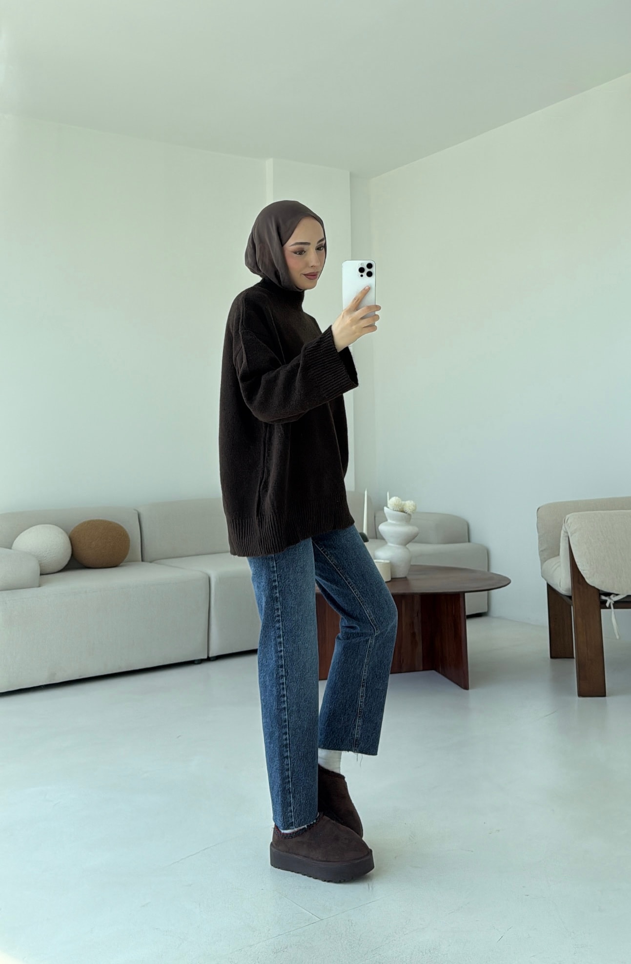 Yarım Yaka Triko Kazak Koyu Kahve