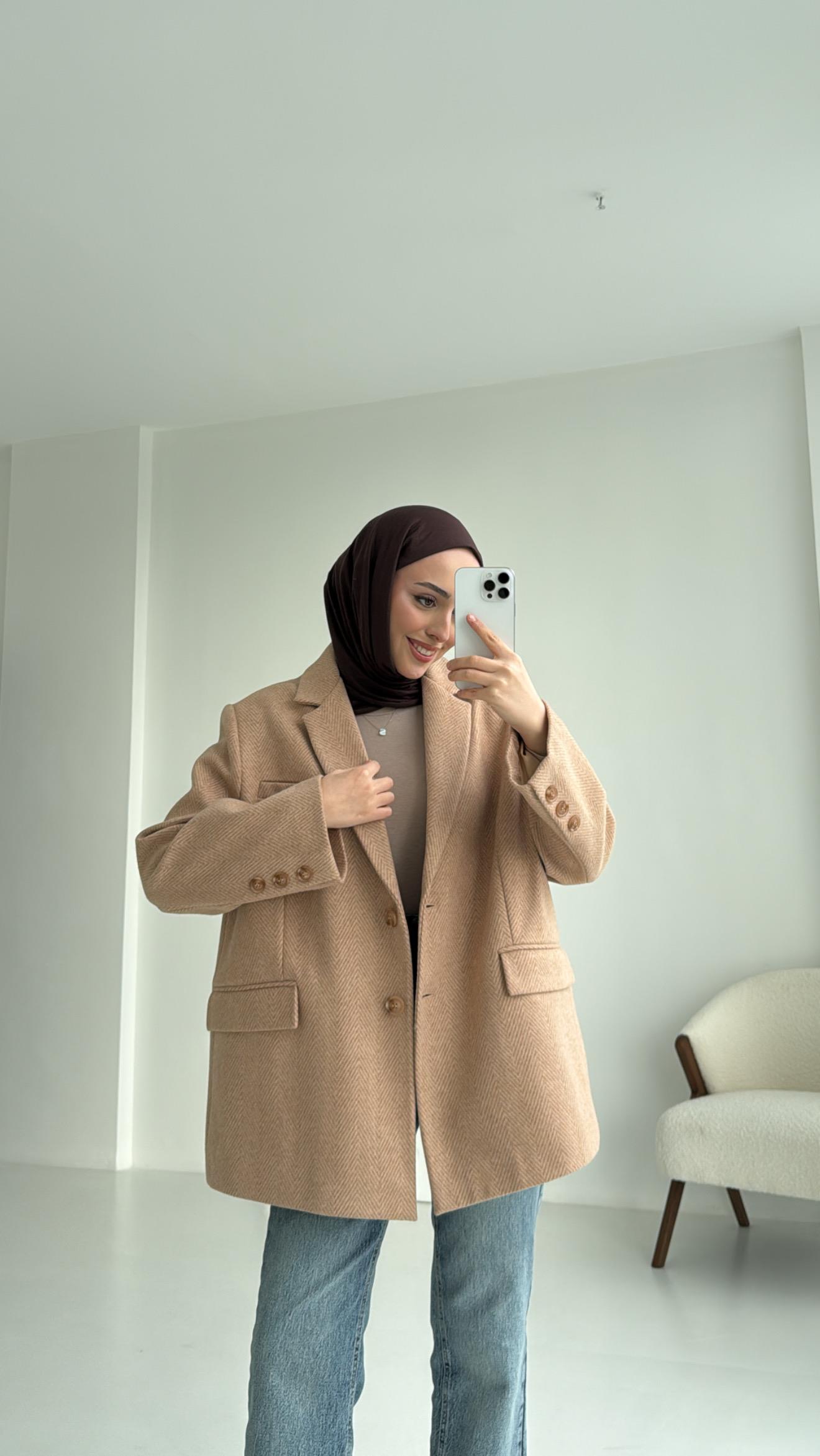 Kaşe Kruvaze Ceket Camel