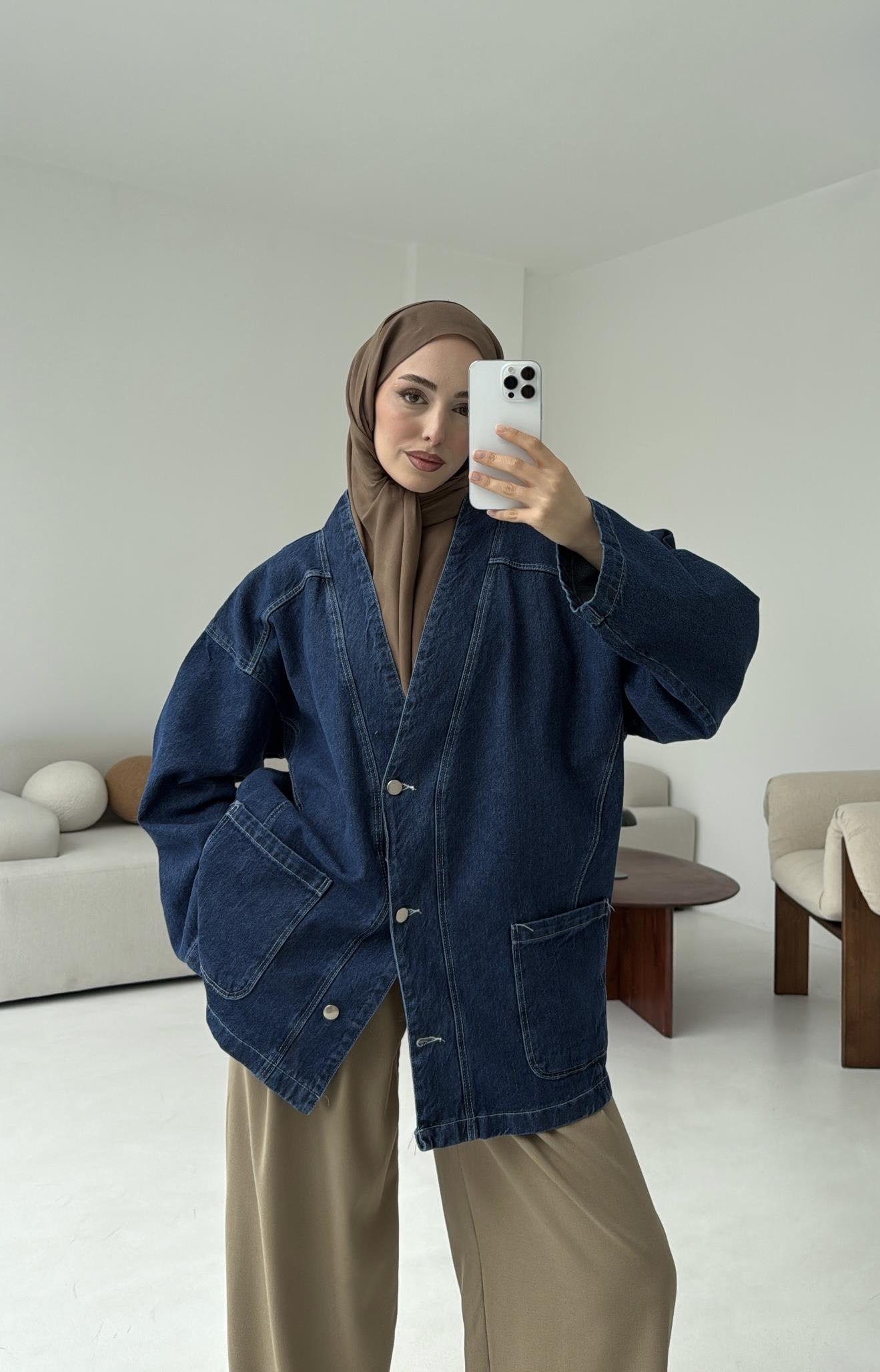 Oversize Wide Denim Ceket Mavi