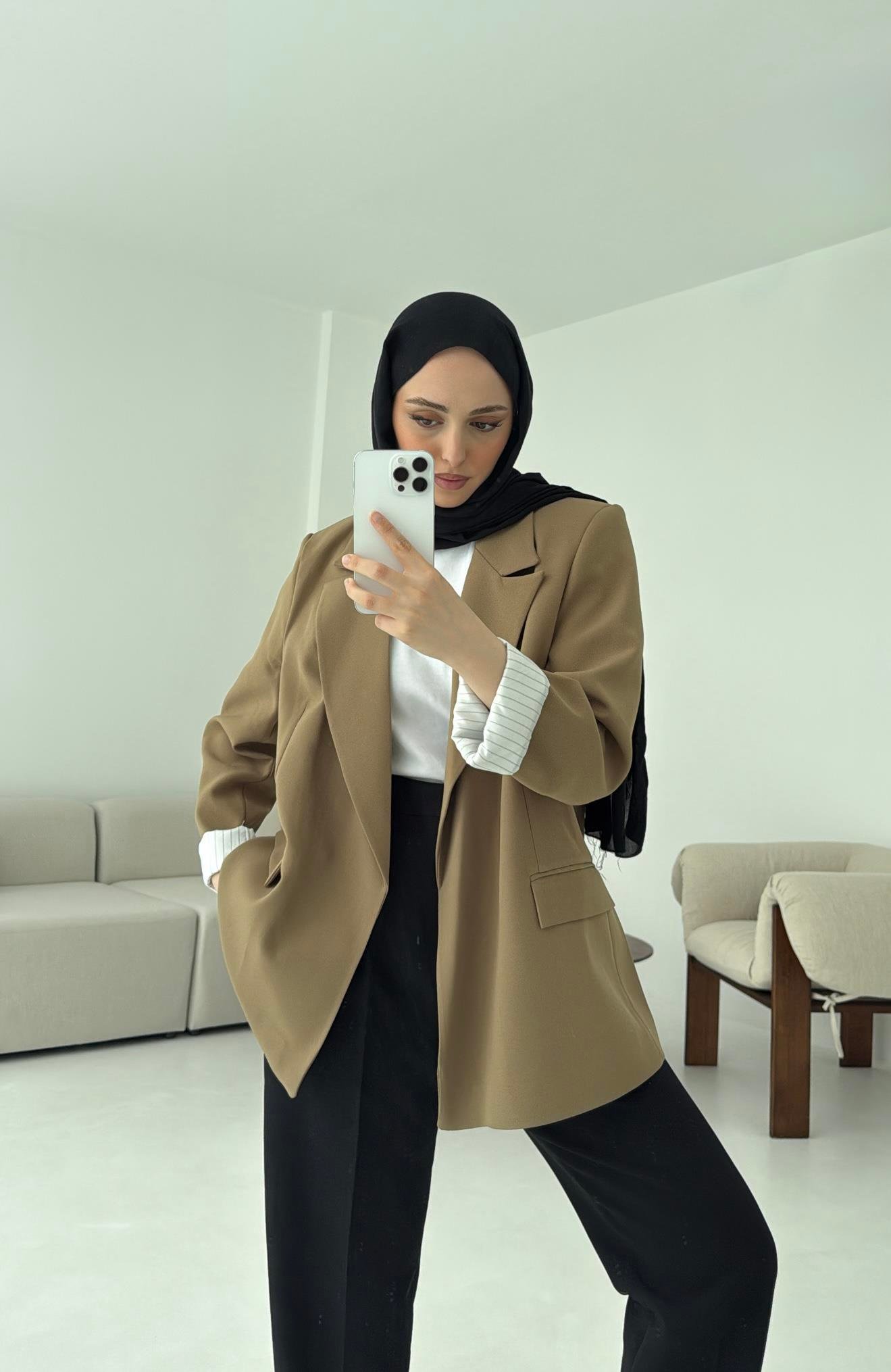 Kolu Katlamalı Blazer Olive